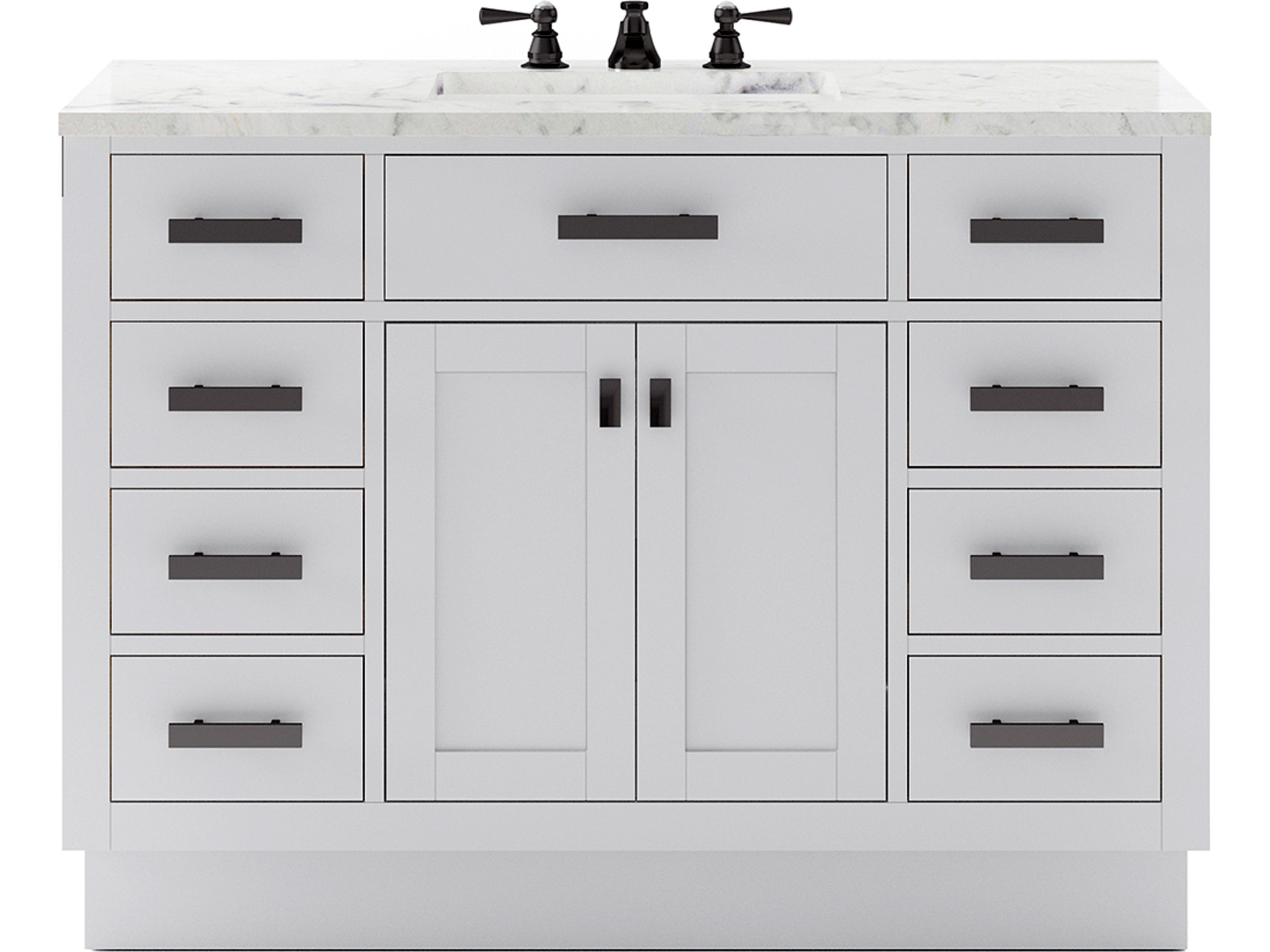 Hartford Single Sink Carrara White Marble Countertop Bath Vanity in Pure White