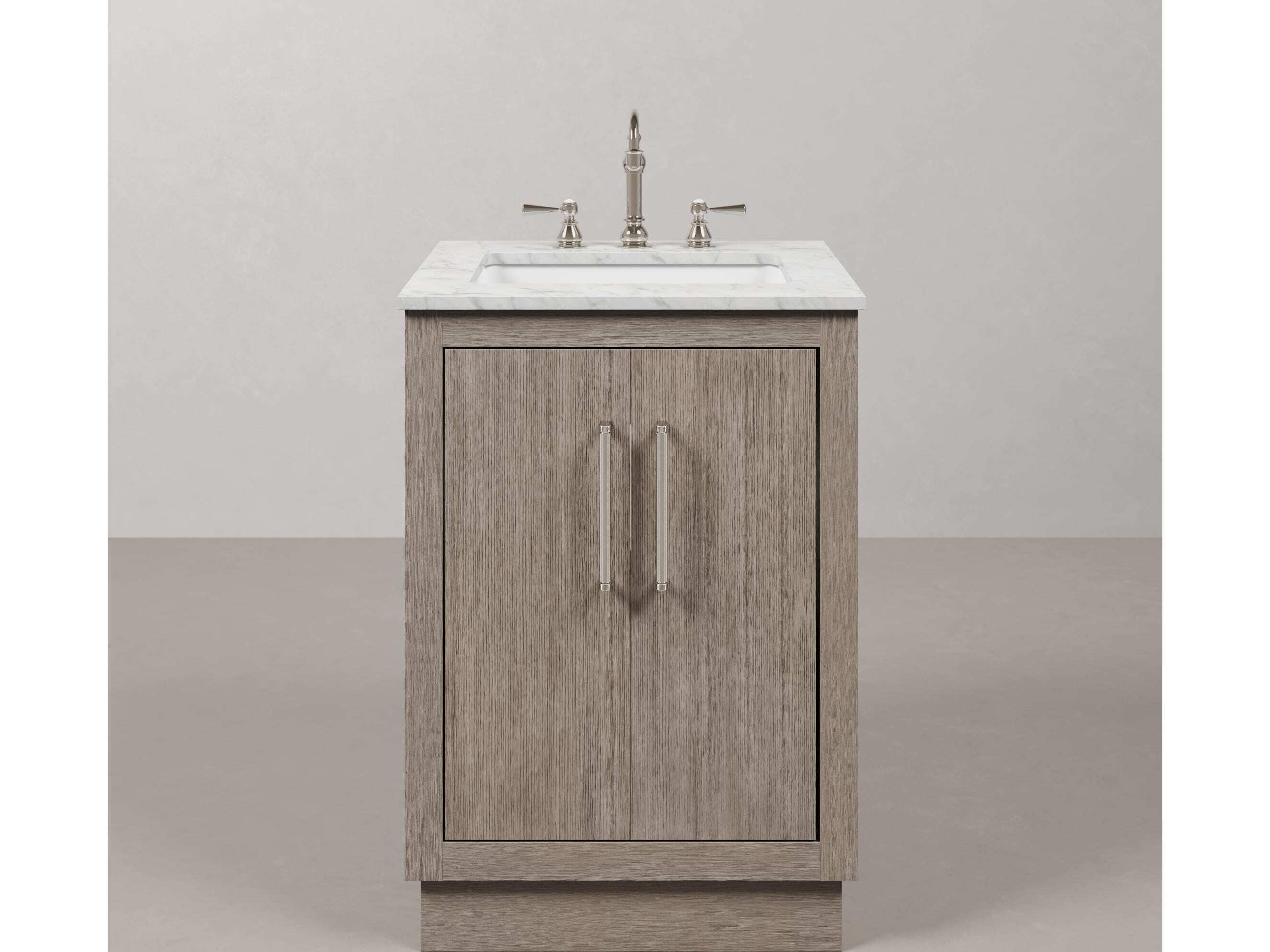 Water Creation Hugo Vanity in Grey Oak with Chrome Hardware and Gooseneck Faucet