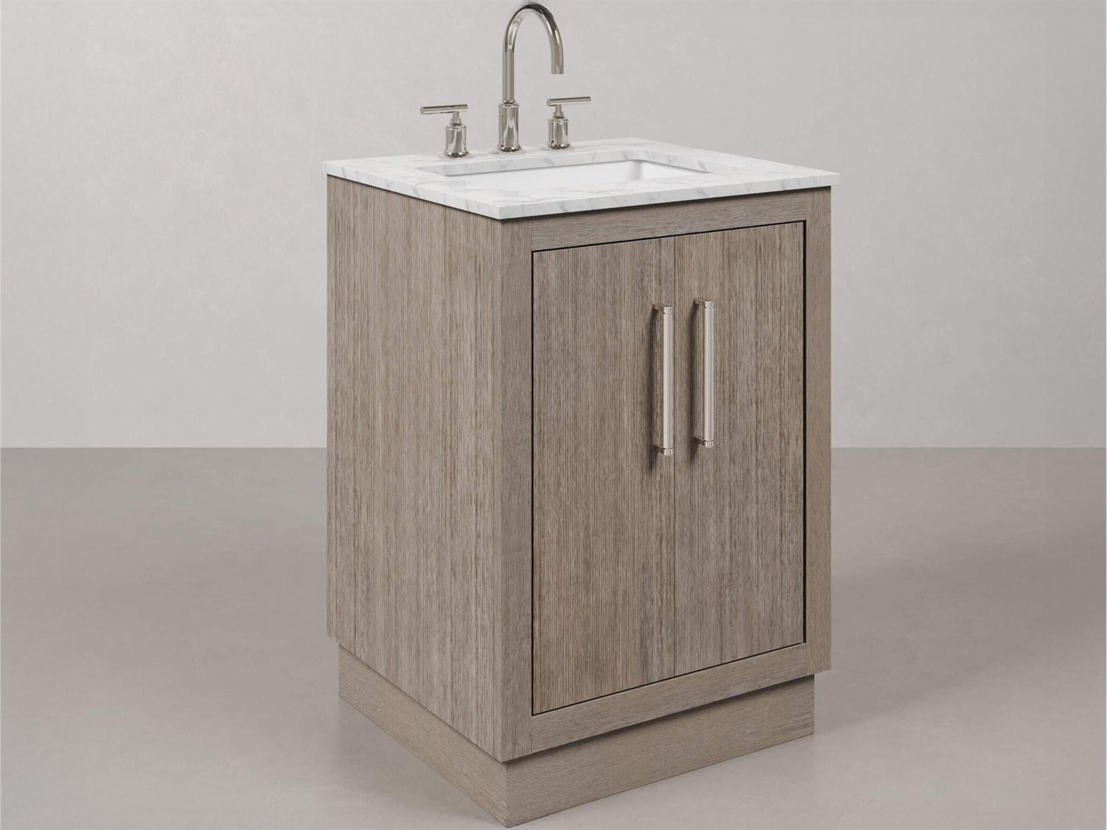 Water Creation Hugo Vanity in Grey Oak with Chrome Hardware and Gooseneck Faucet