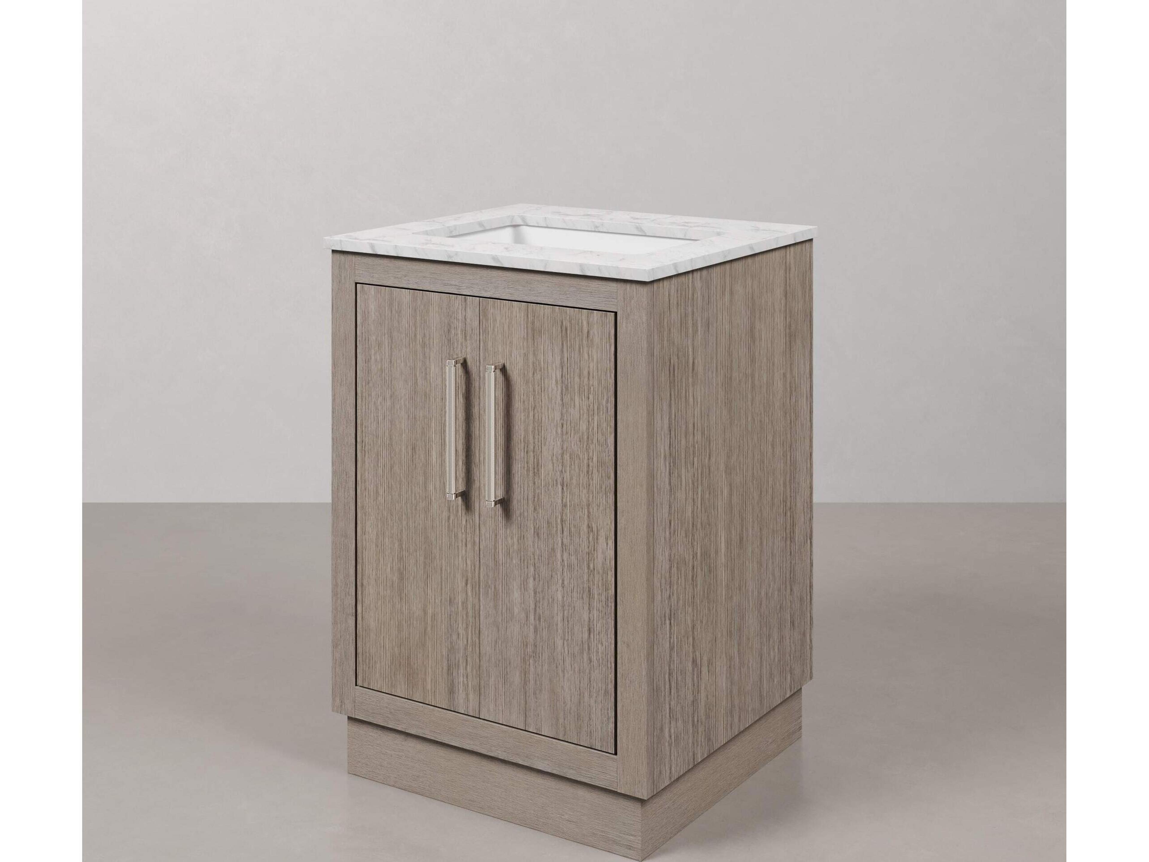 Water Creation Hugo Vanity in Grey Oak with Chrome Hardware and Rectangular Mirror (S)
