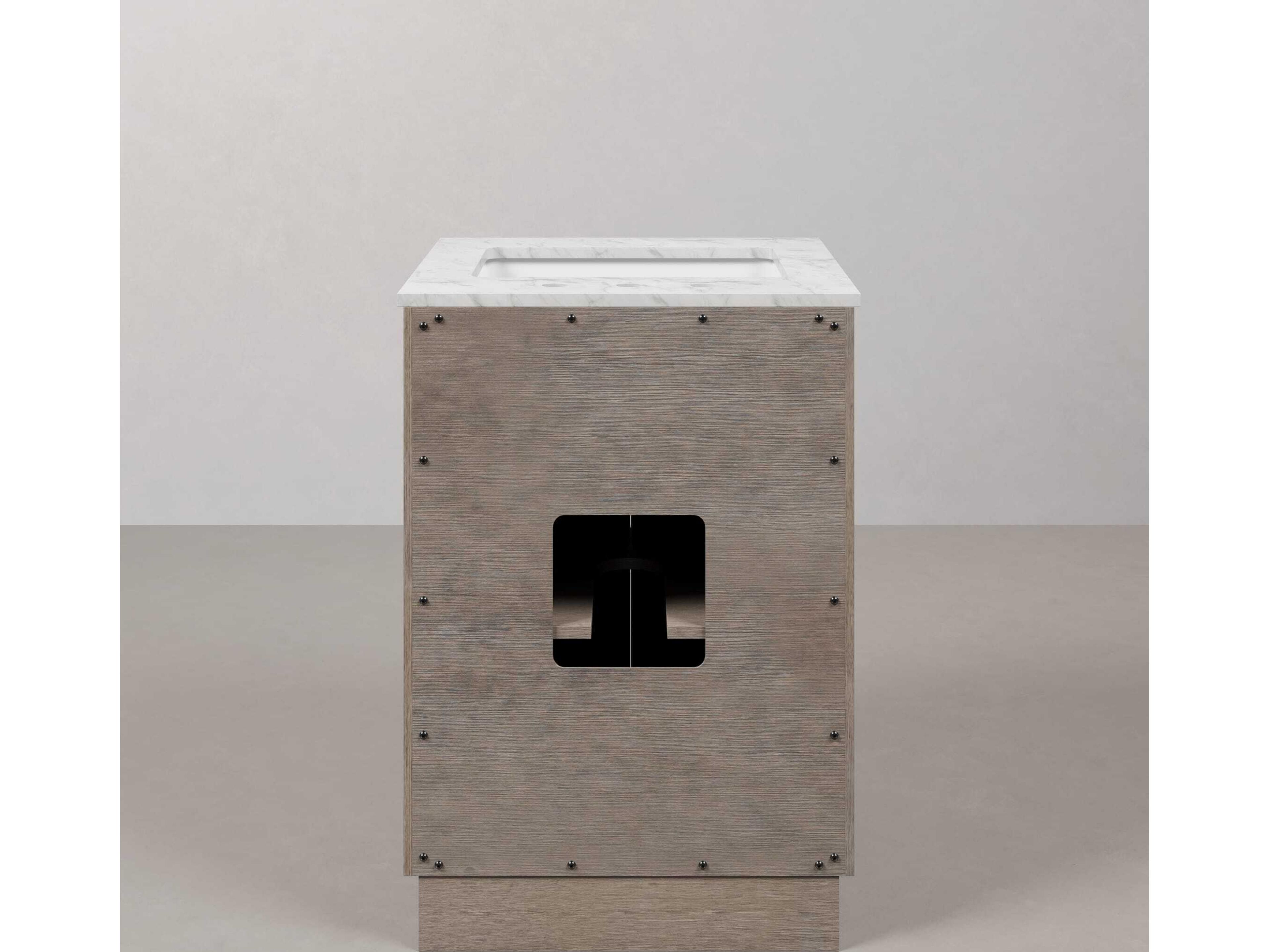 Water Creation Hugo Vanity in Grey Oak with Chrome Hardware and Rectangular Mirror (S)