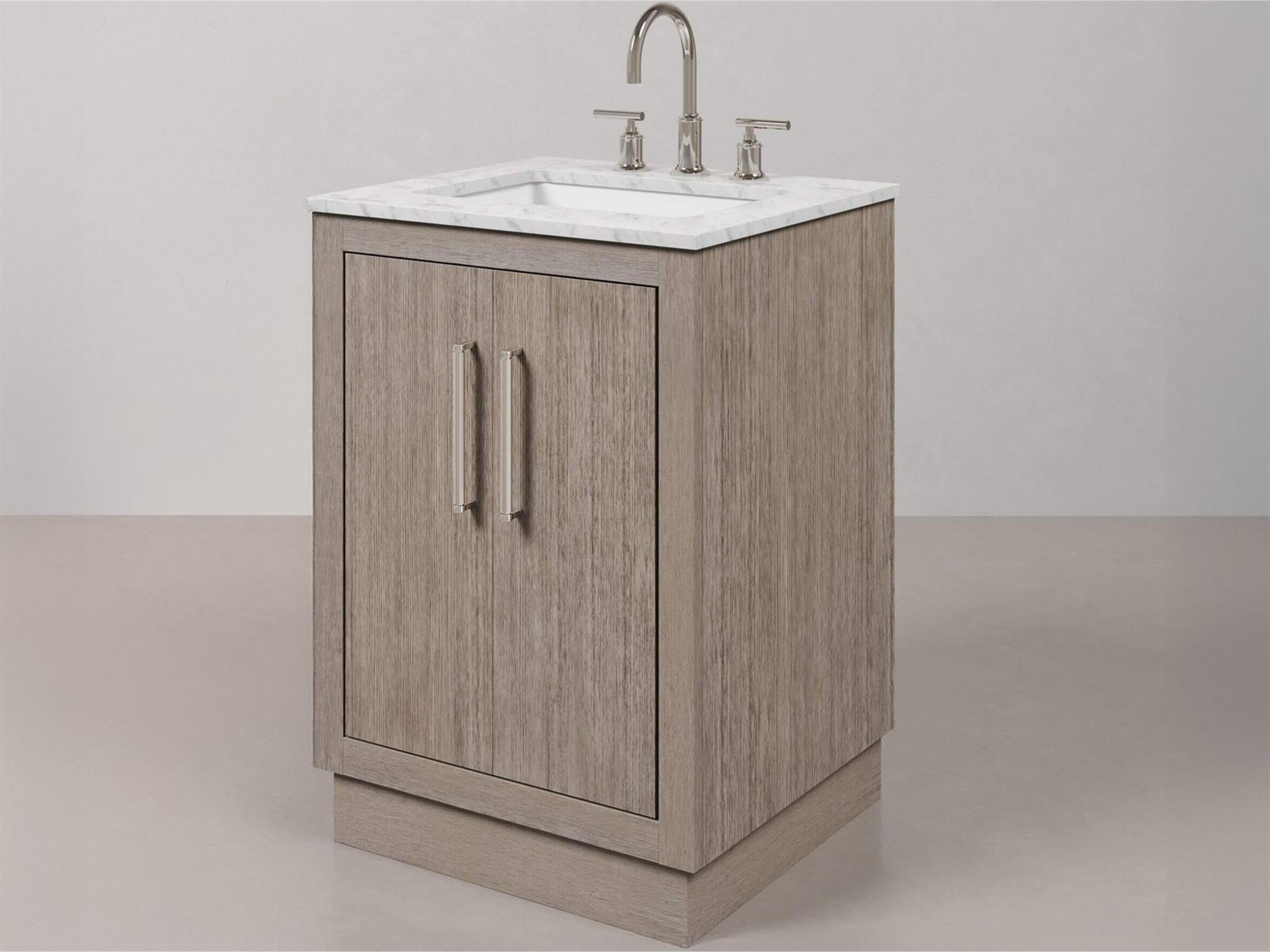 Water Creation Hugo Vanity in Grey Oak with Chrome Hardware, Gooseneck Faucet and Rectangular Mirror (S)
