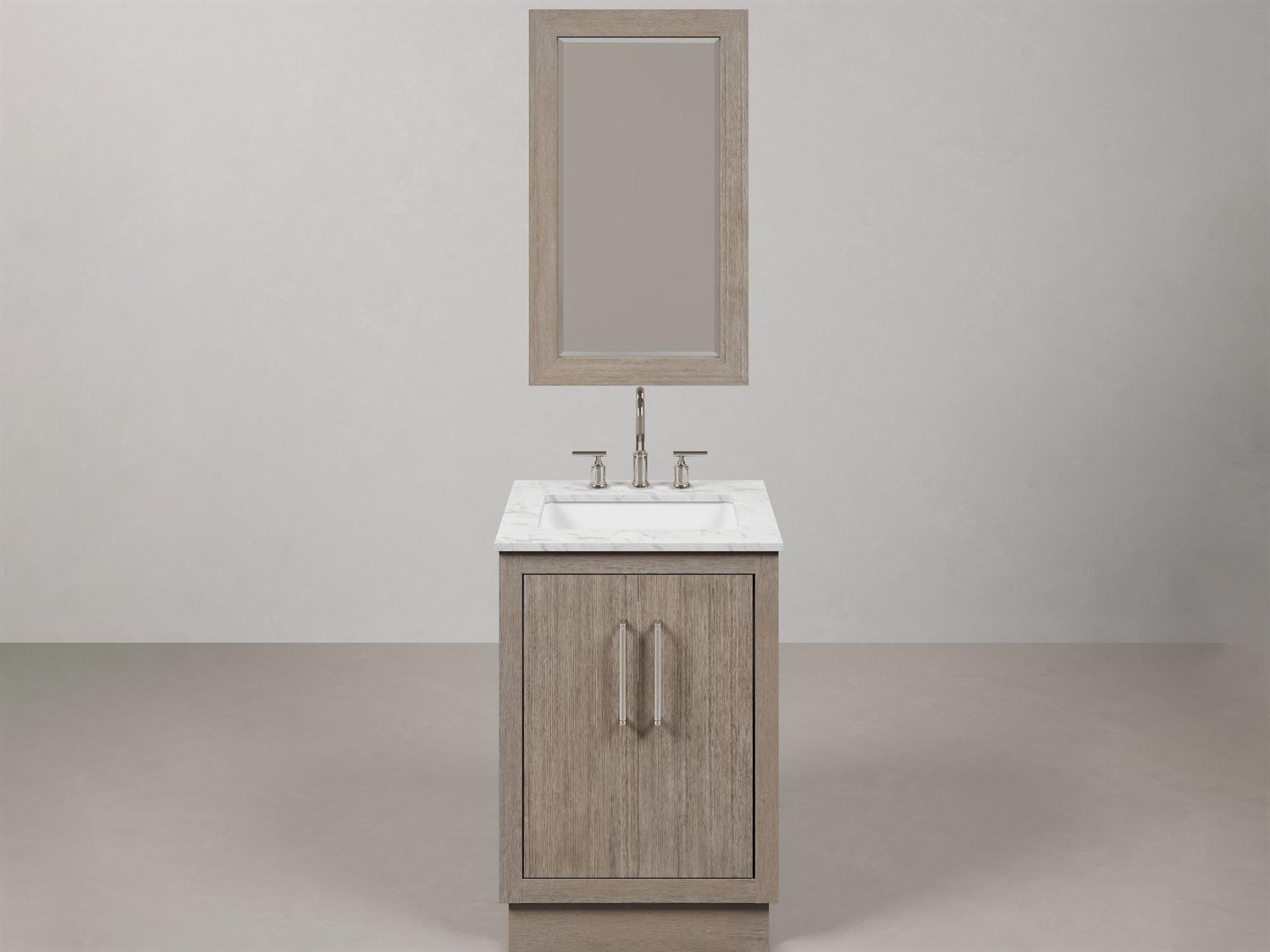 Water Creation Hugo Vanity in Grey Oak with Chrome Hardware, Hook Faucet and Rectangular Mirror (S)