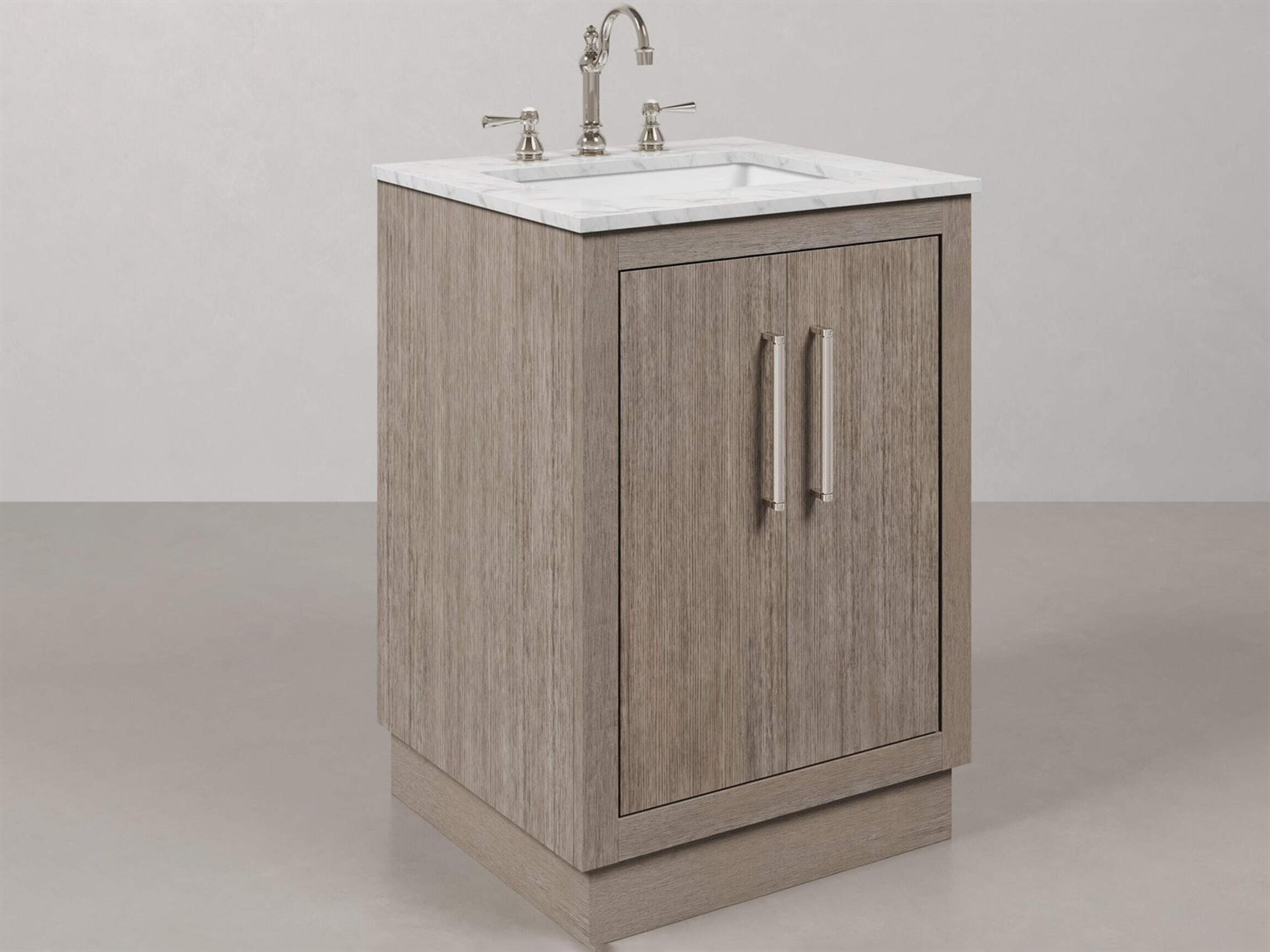 Water Creation Hugo Vanity in Grey Oak with Chrome Hardware, Hook Faucet and Rectangular Mirror (S)