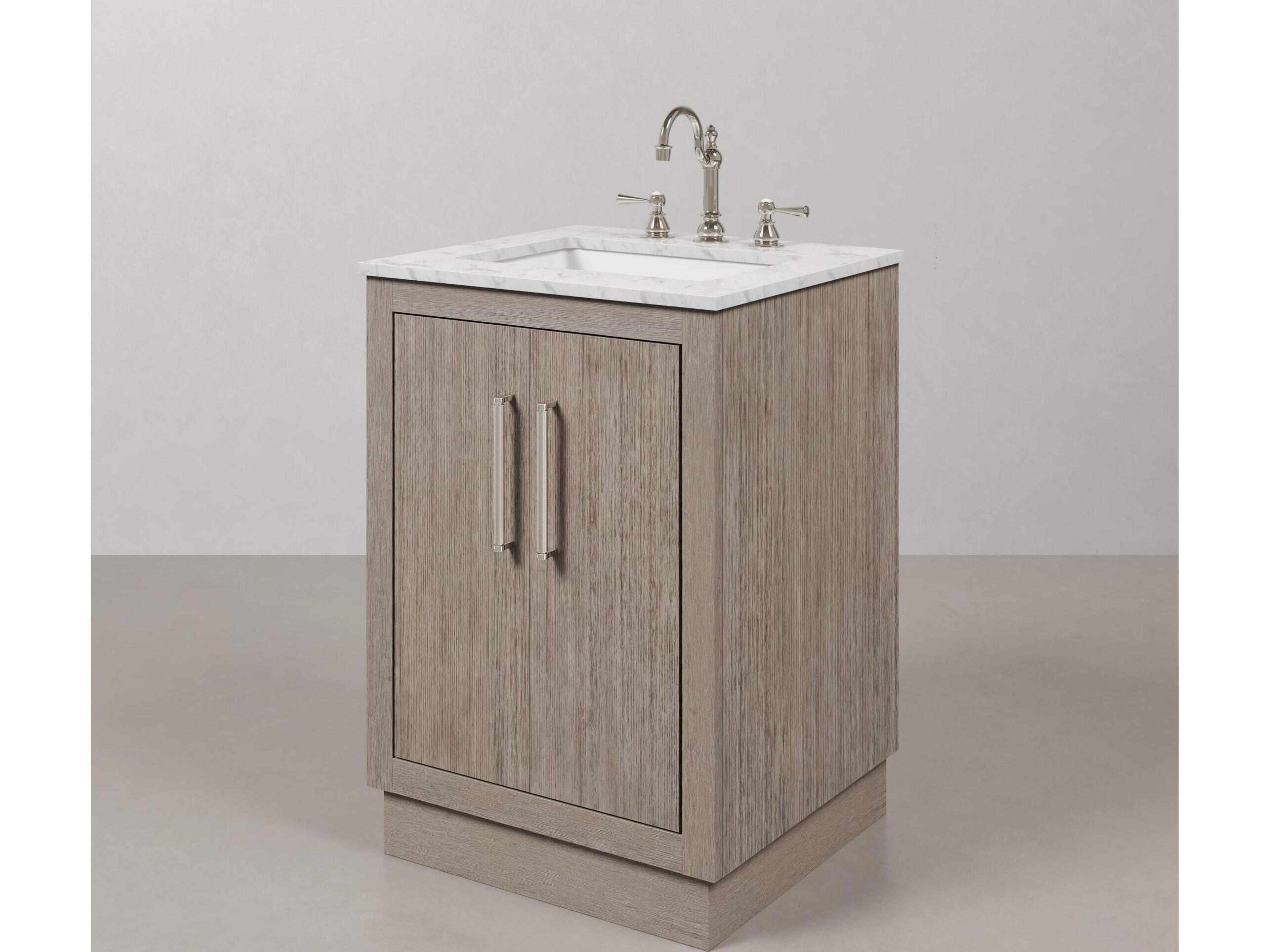 Water Creation Hugo Vanity in Grey Oak with Chrome Hardware, Hook Faucet and Rectangular Mirror (S)