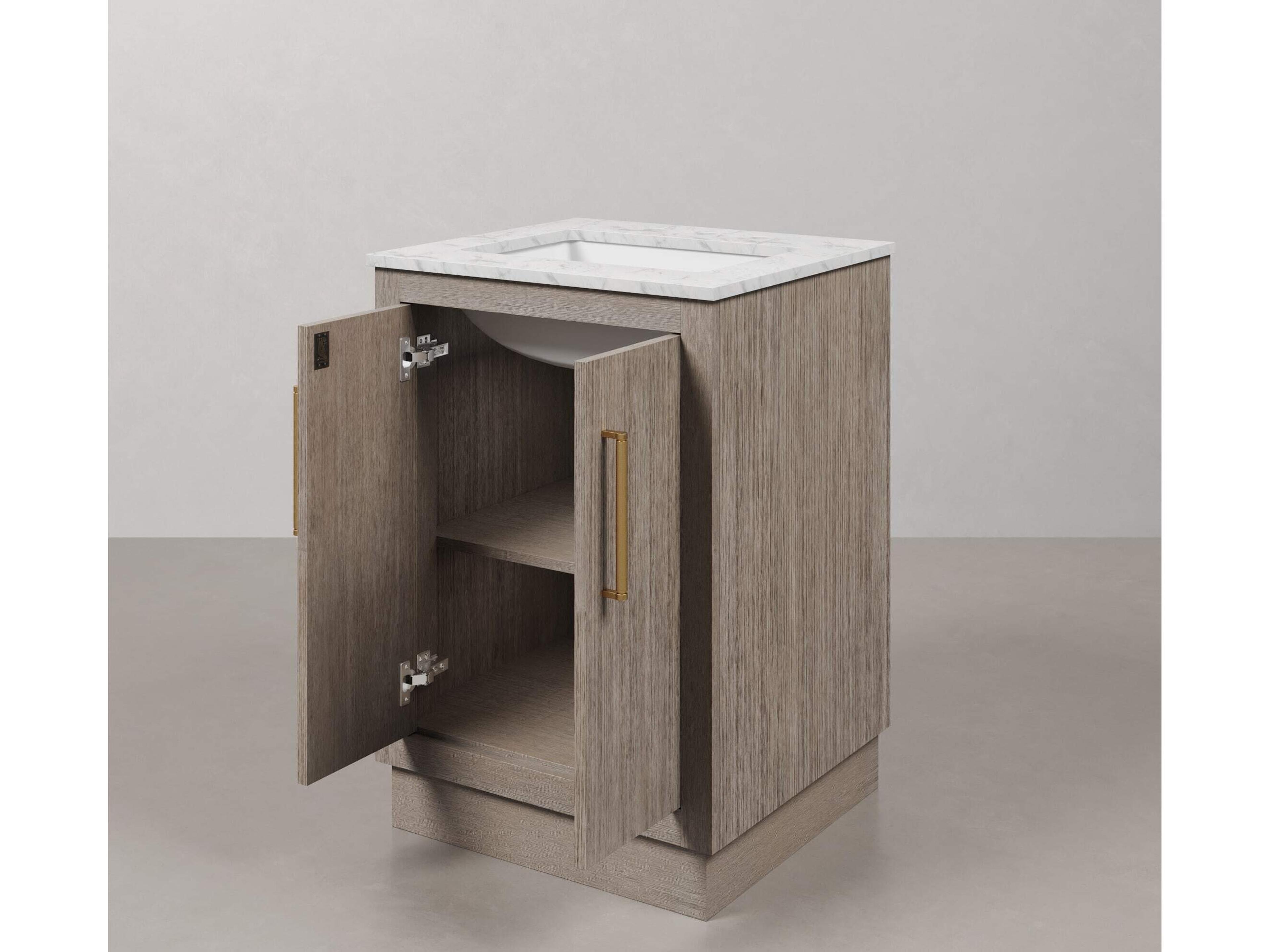 Water Creation Hugo Vanity in Grey Oak with Satin Gold Hardware