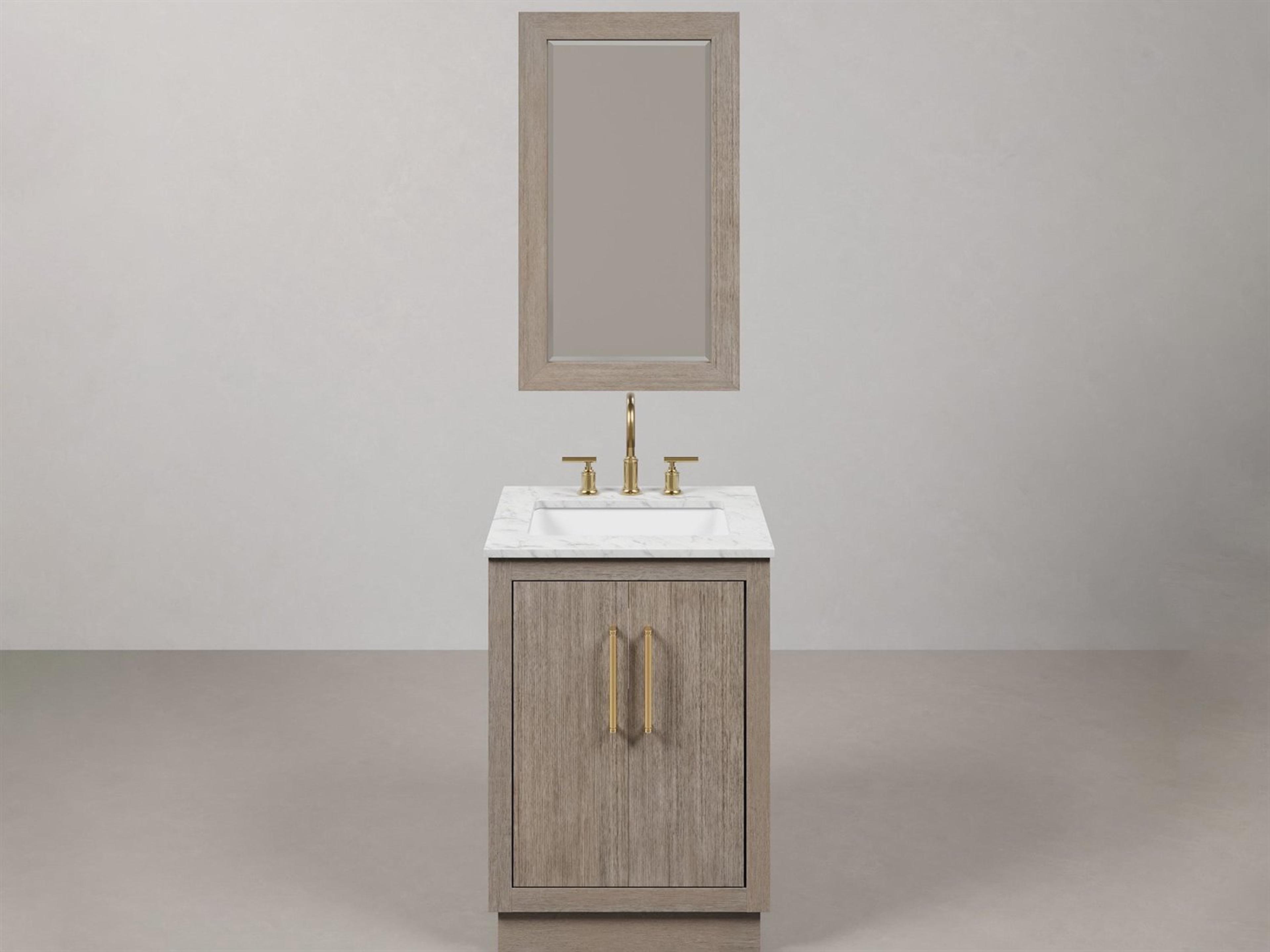 Water Creation Hugo Vanity in Grey Oak with Satin Gold Hardware and Rectangular Mirror (S)