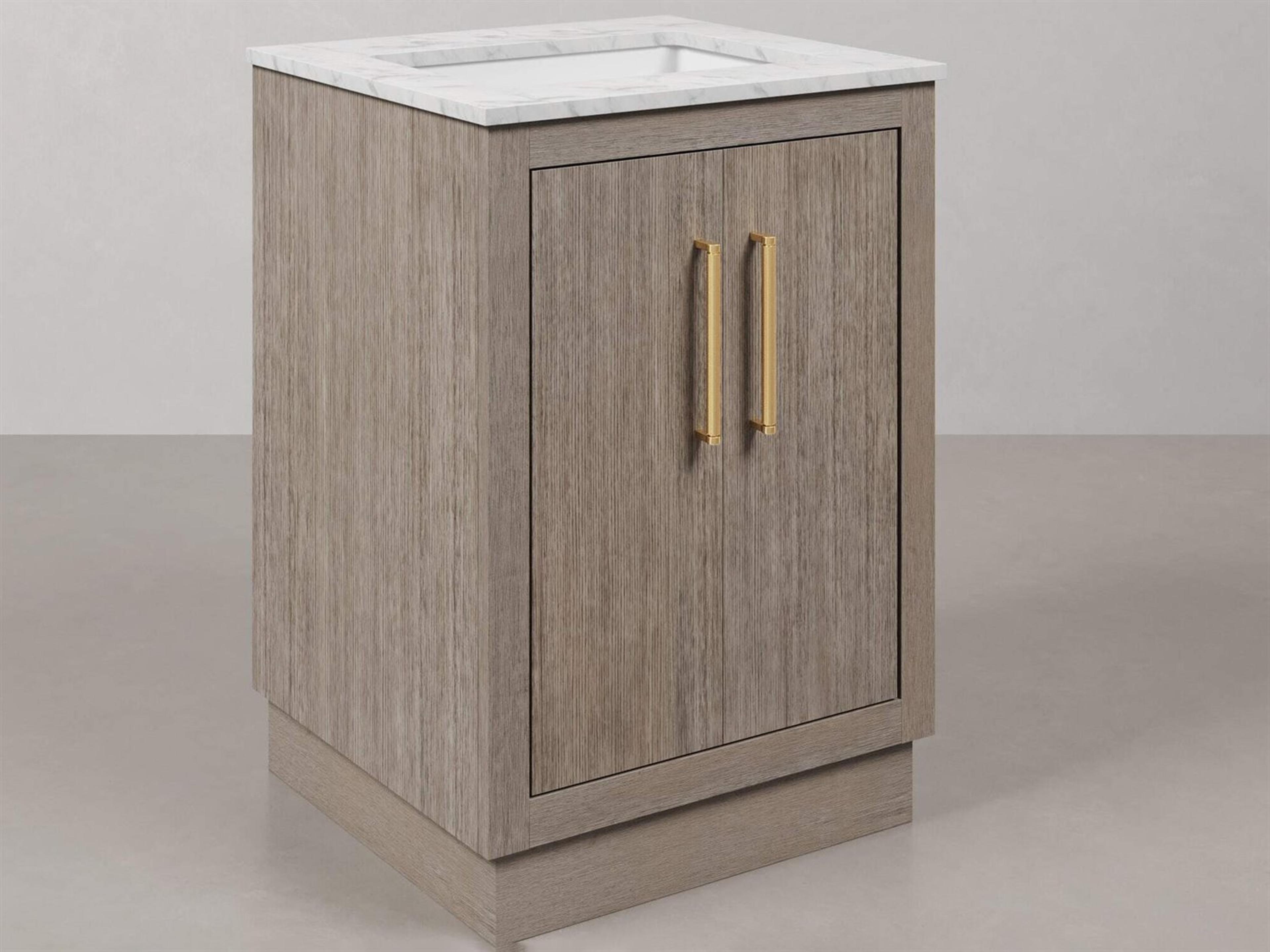 Water Creation Hugo Vanity in Grey Oak with Satin Gold Hardware and Rectangular Mirror (S)