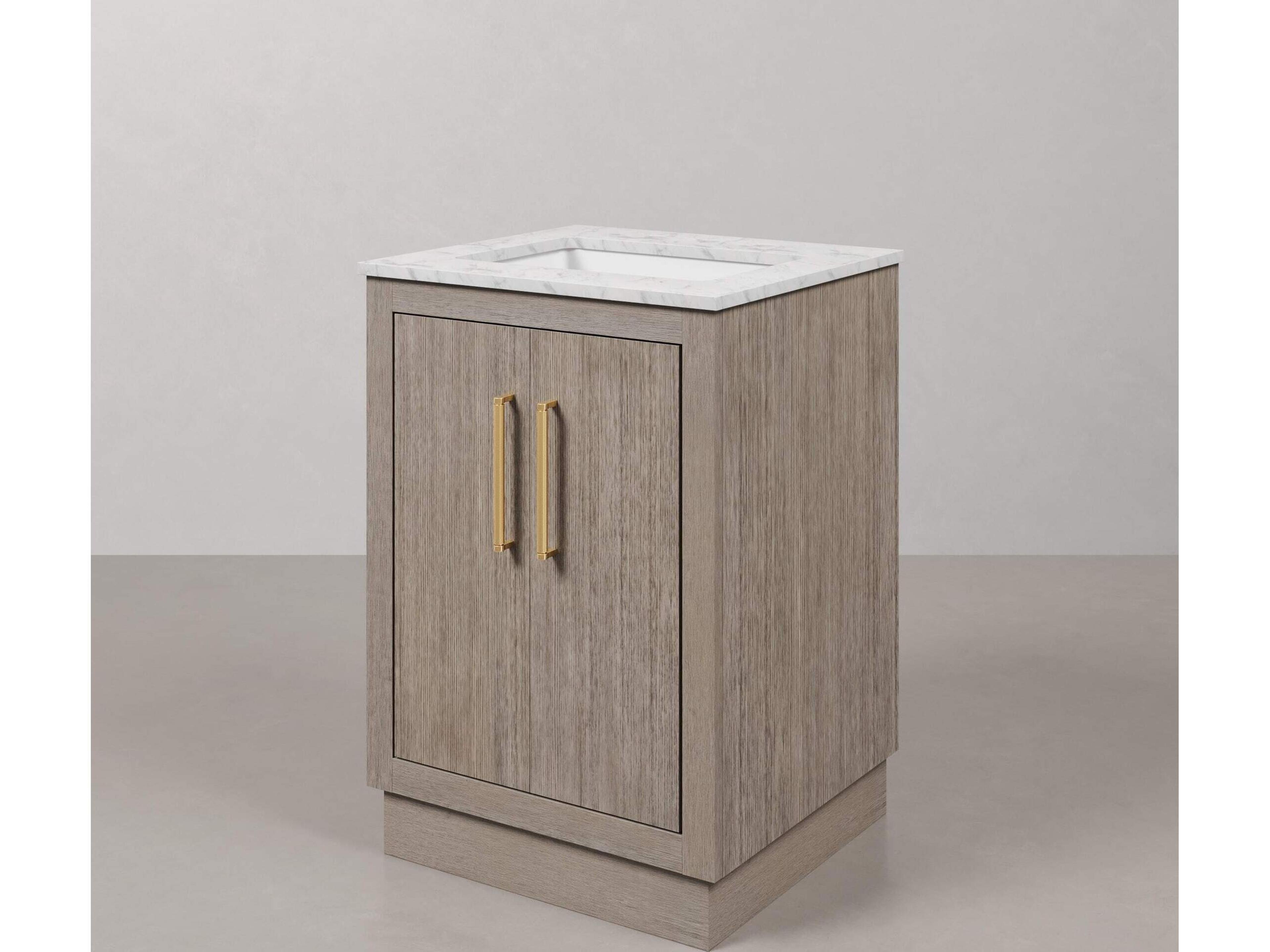Water Creation Hugo Vanity in Grey Oak with Satin Gold Hardware and Rectangular Mirror (S)