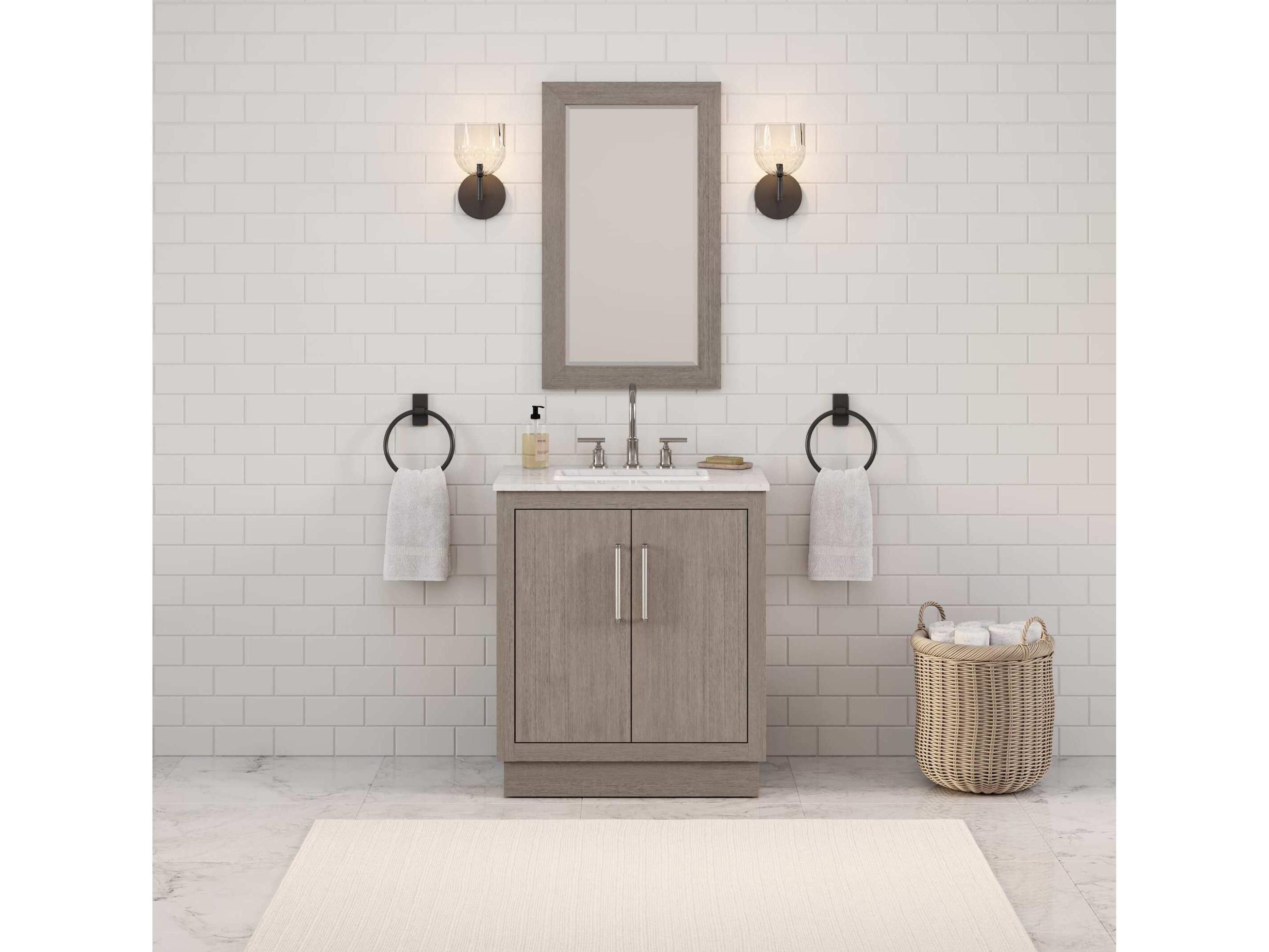 Water Creation Hugo Vanity in Grey Oak with Chrome Hardware and Gooseneck Faucet
