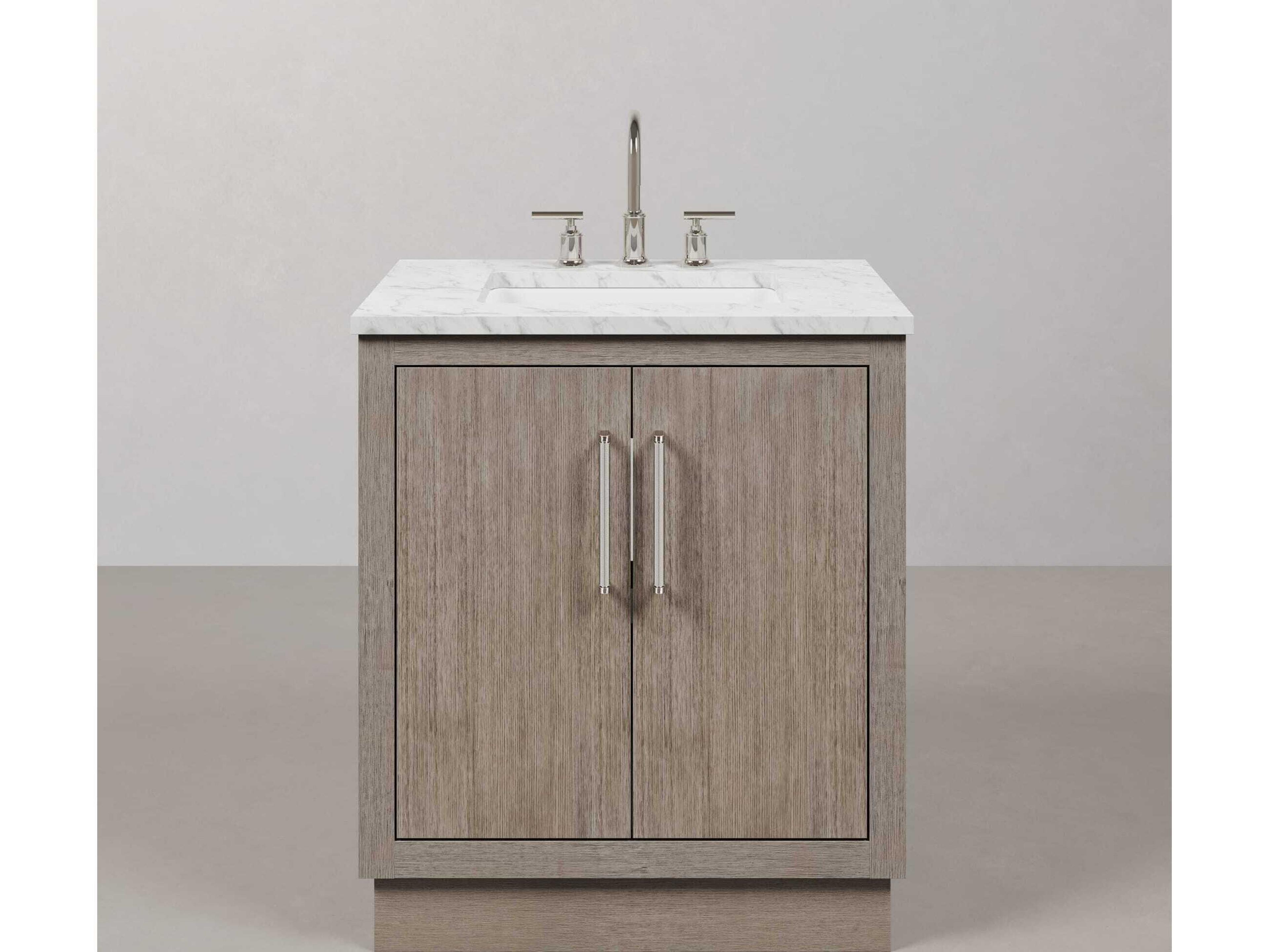 Water Creation Hugo Vanity in Grey Oak with Chrome Hardware and Gooseneck Faucet