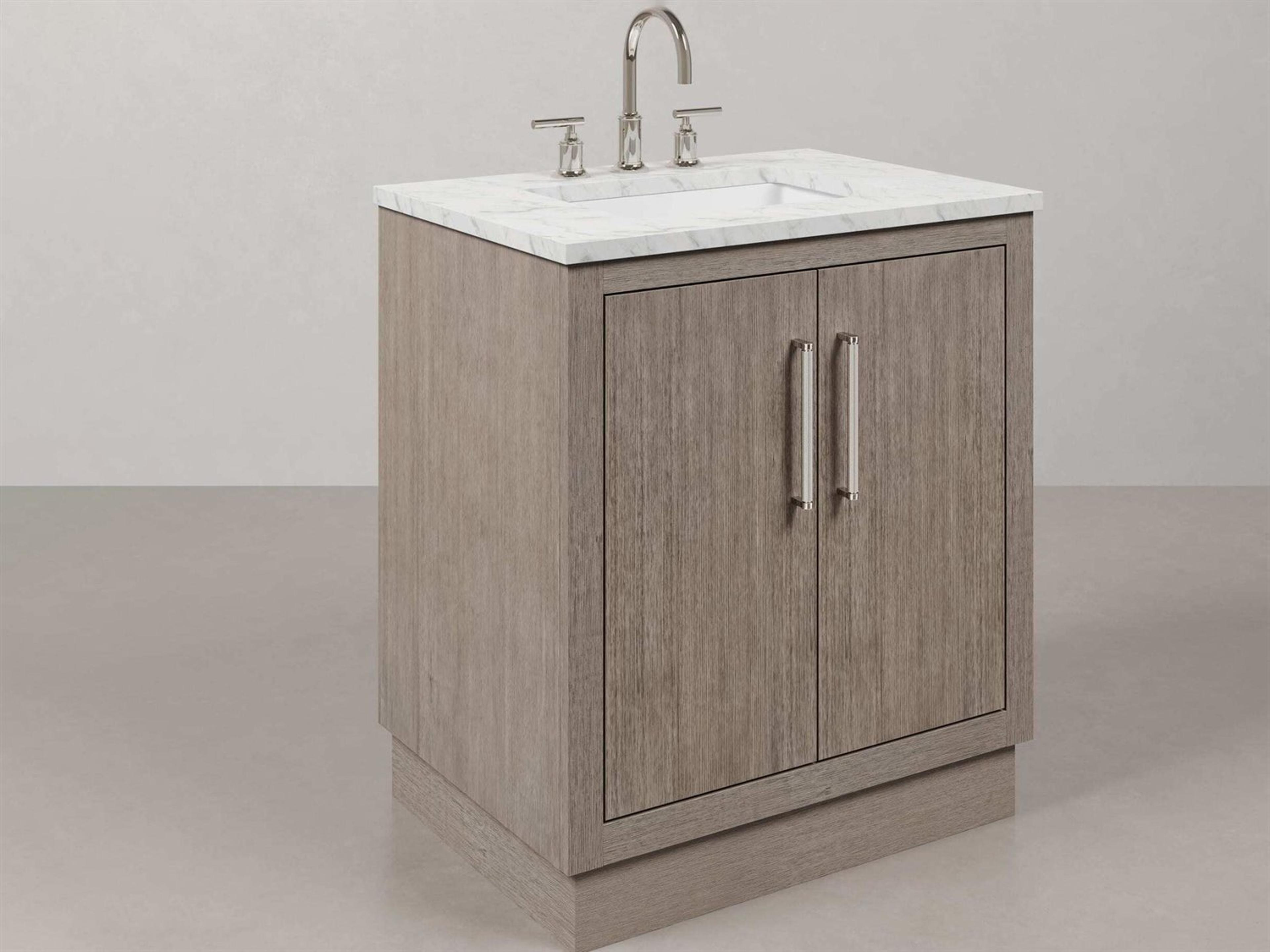 Water Creation Hugo Vanity in Grey Oak with Chrome Hardware and Gooseneck Faucet
