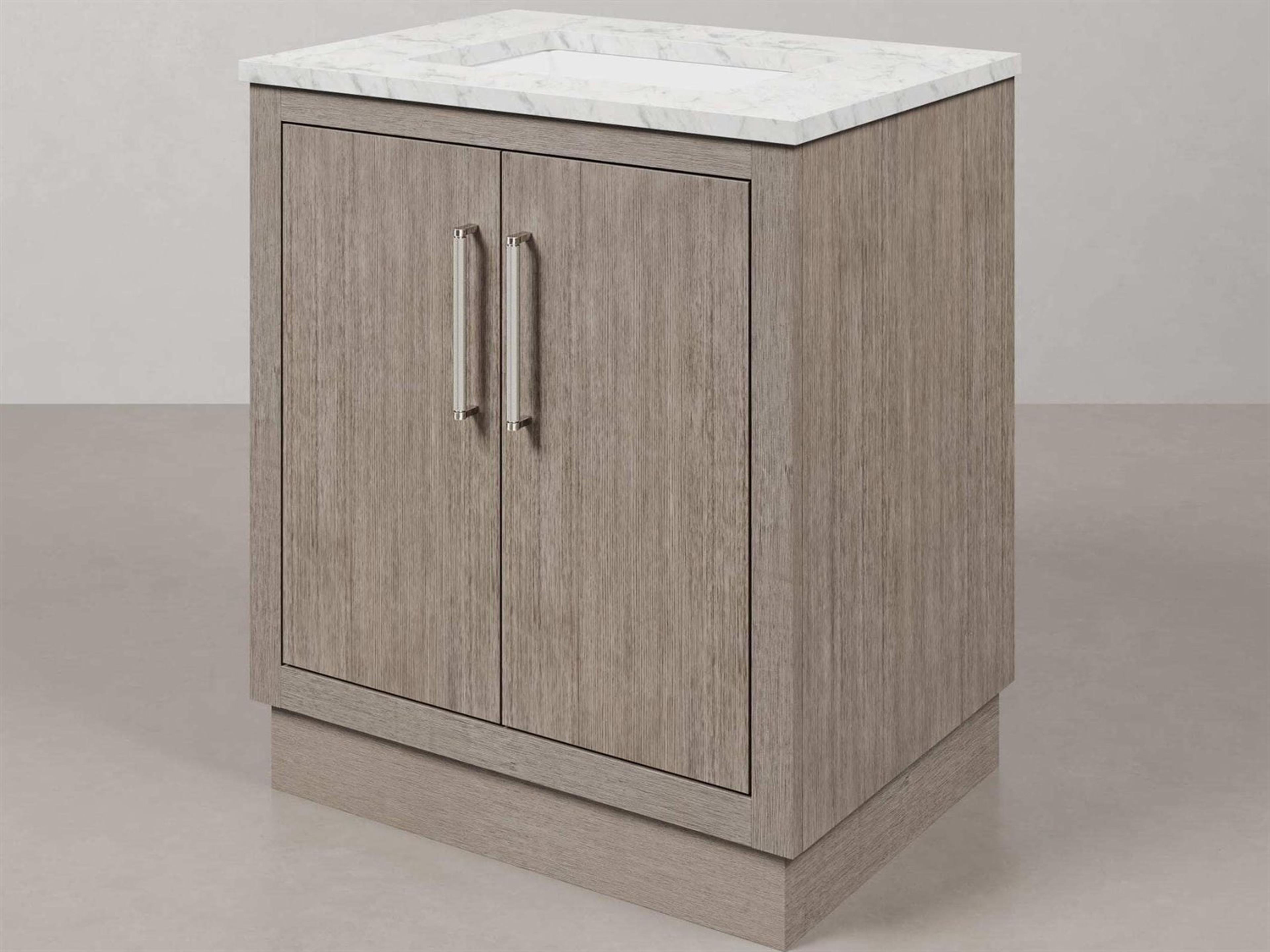 Water Creation Hugo Vanity in Grey Oak with Chrome Hardware and Rectangular Mirror (S)