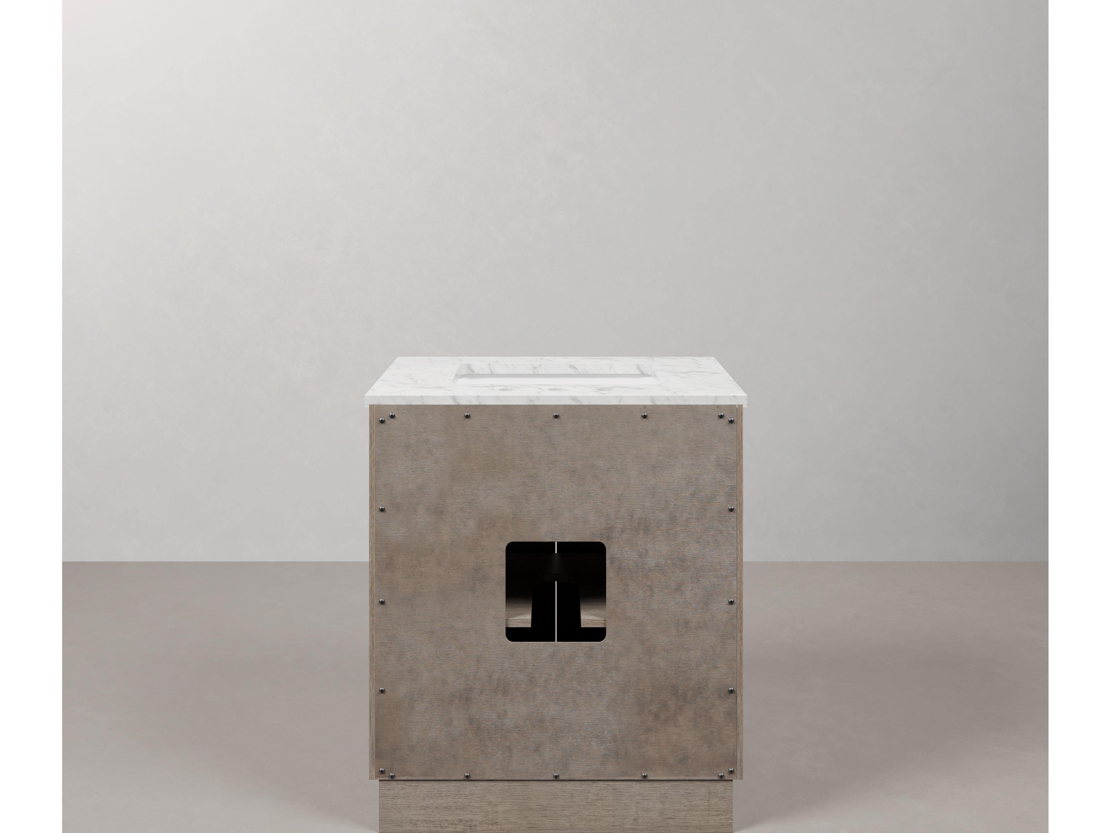 Water Creation Hugo Vanity in Grey Oak with Chrome Hardware and Rectangular Mirror (S)