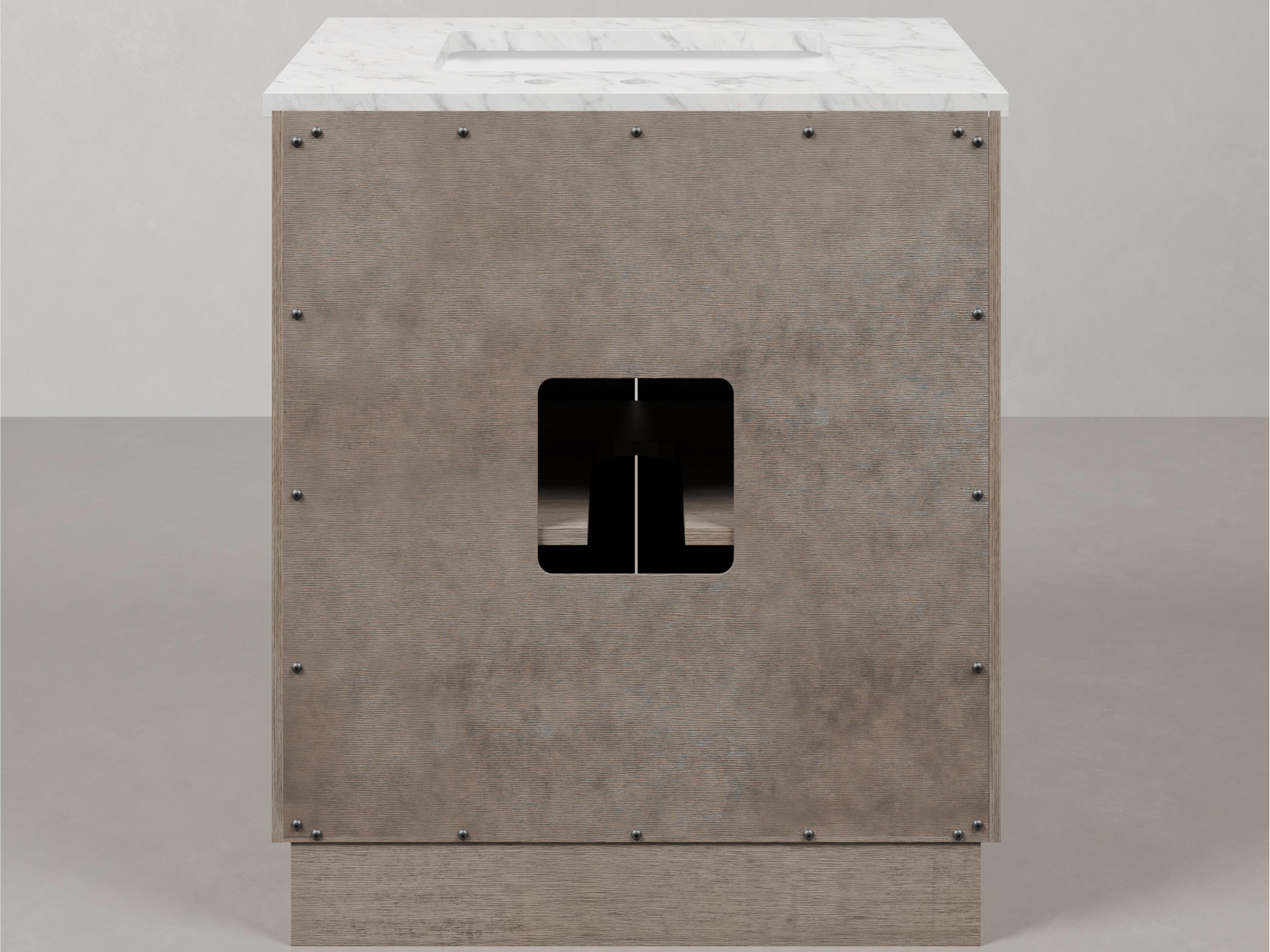 Water Creation Hugo Single Sink Carrara White Marble Countertop Bath Vanity in Grey Oak with Chrome Hardware, Gooseneck Faucet and Rectangular Mirror (S)