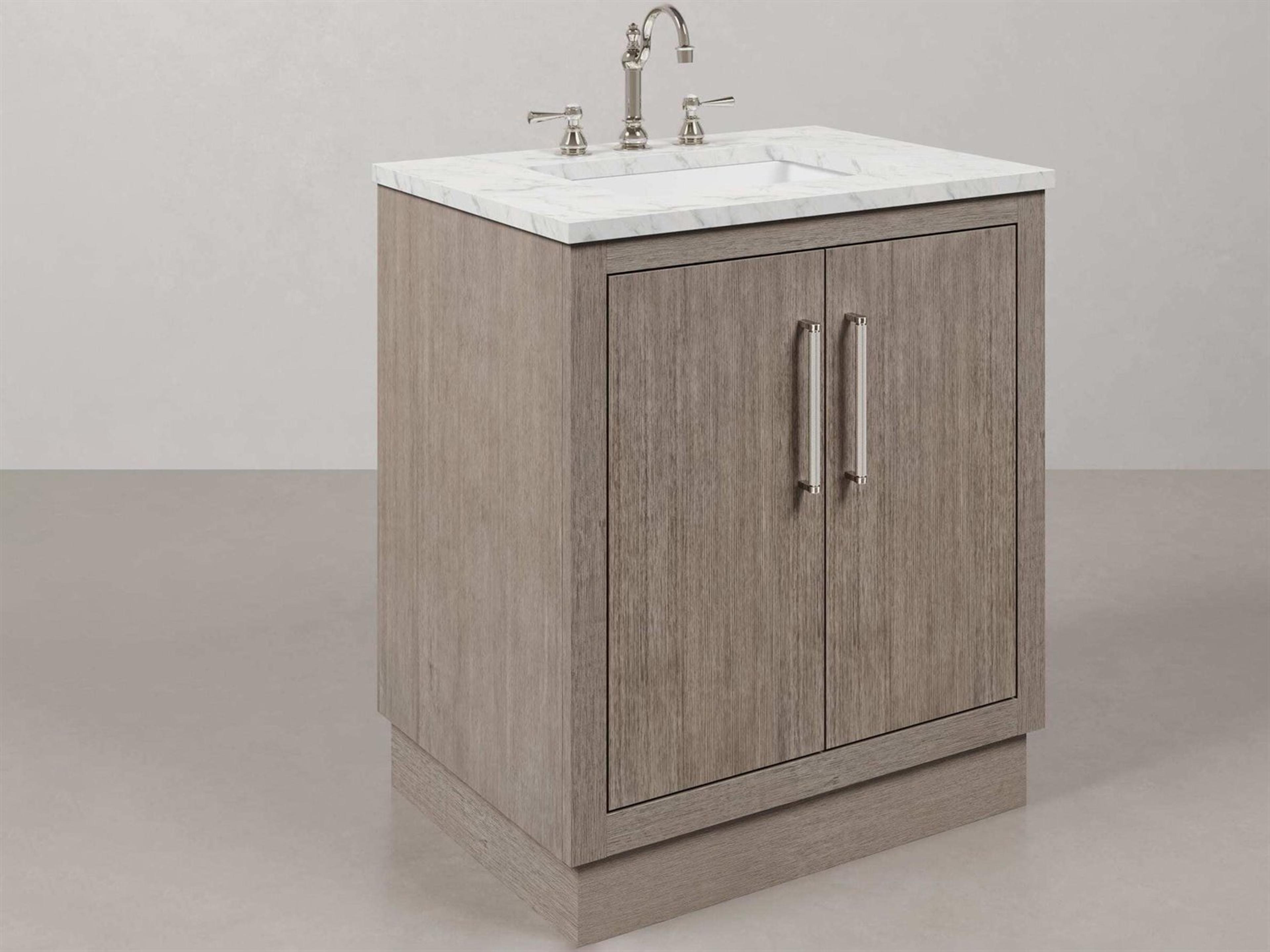 Water Creation Hugo Vanity in Grey Oak with Chrome Hardware, Hook Faucet and Rectangular Mirror (S)