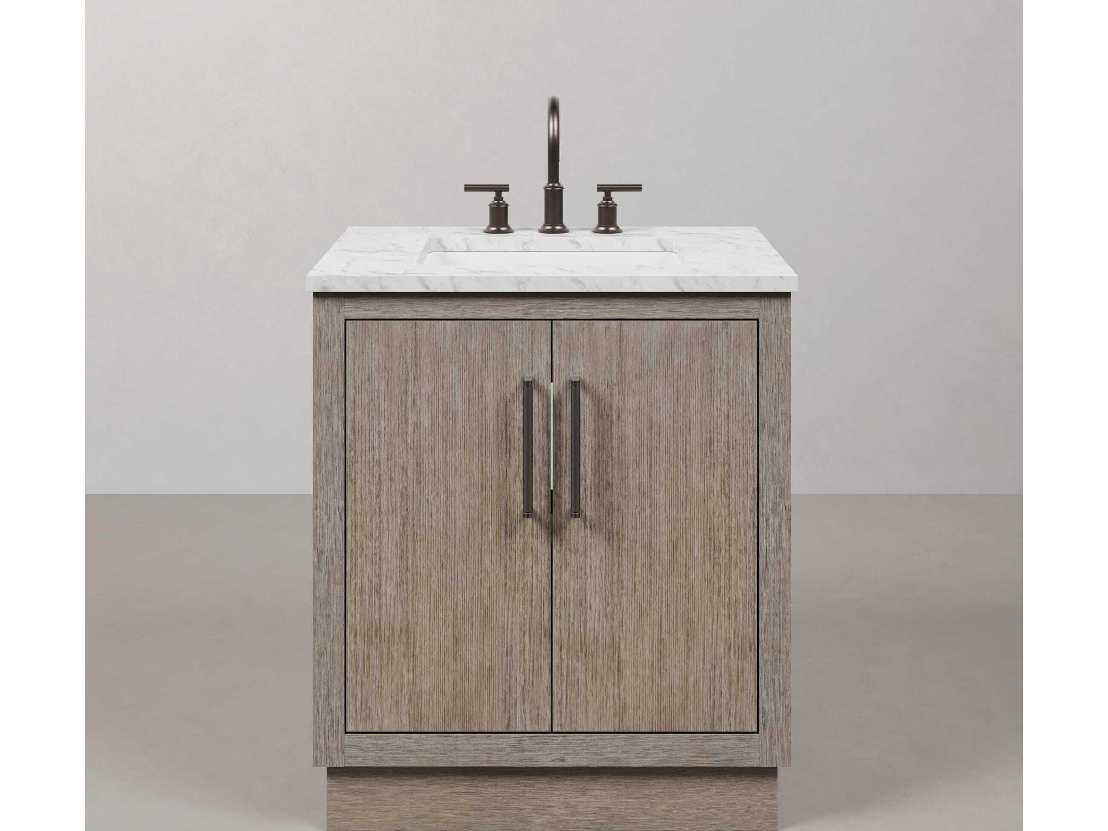 Water Creation Hugo Vanity in Grey Oak with Gooseneck Faucet