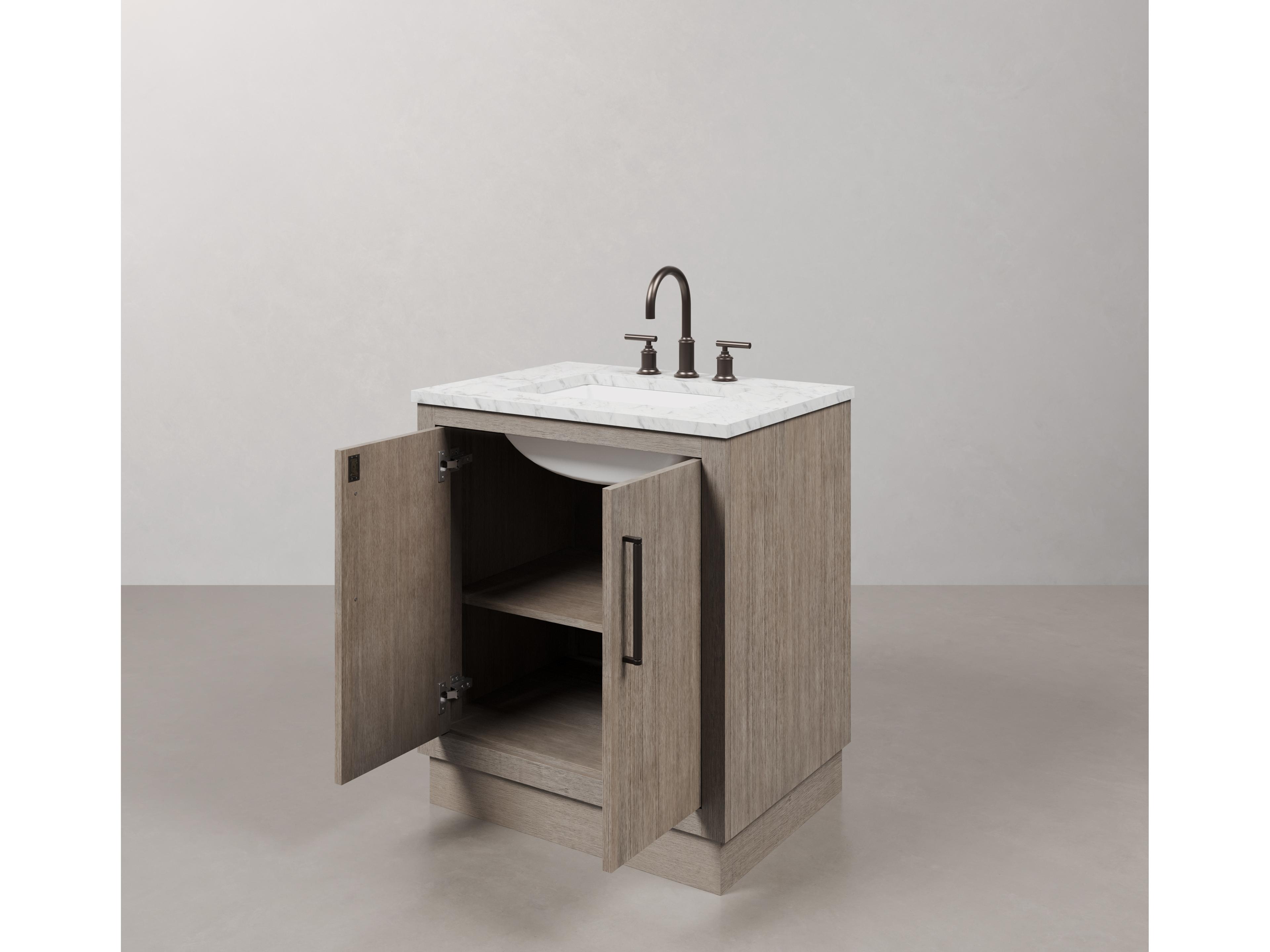Water Creation Hugo Vanity in Grey Oak with Gooseneck Faucet