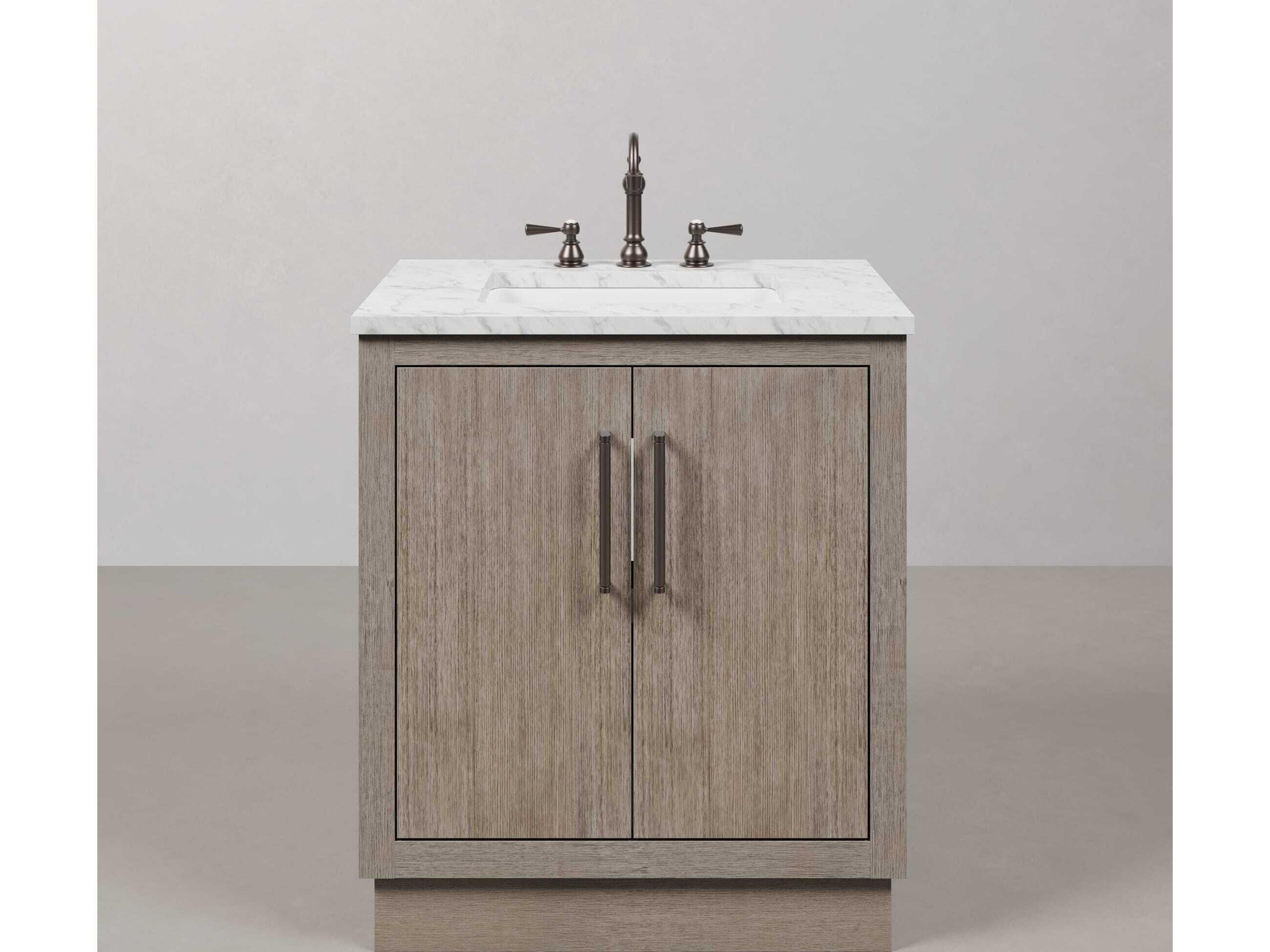 Water Creation Hugo Vanity in Grey Oak with Hook Faucet