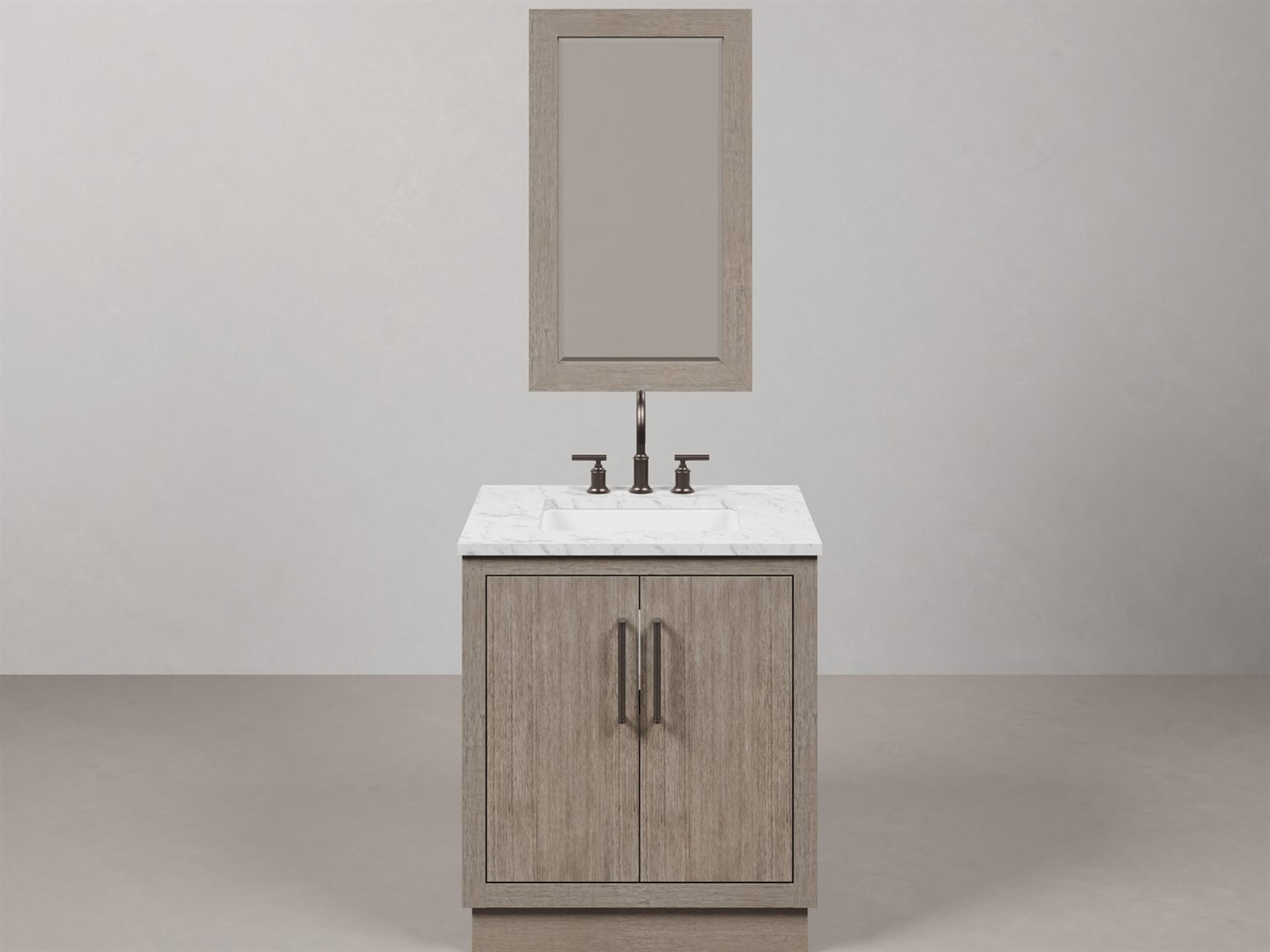 Water Creation Hugo Vanity in Grey Oak with Gooseneck Faucet and Mirror