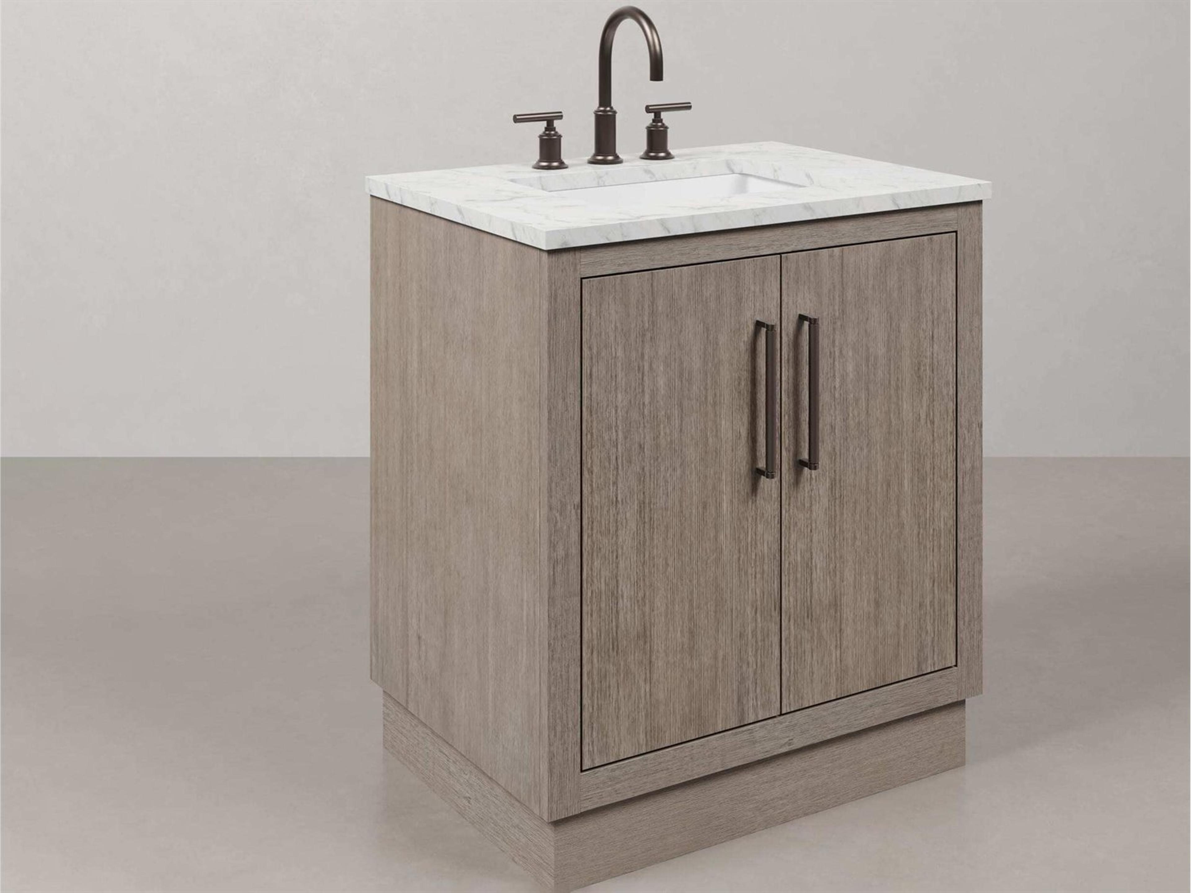 Water Creation Hugo Vanity in Grey Oak with Gooseneck Faucet and Mirror