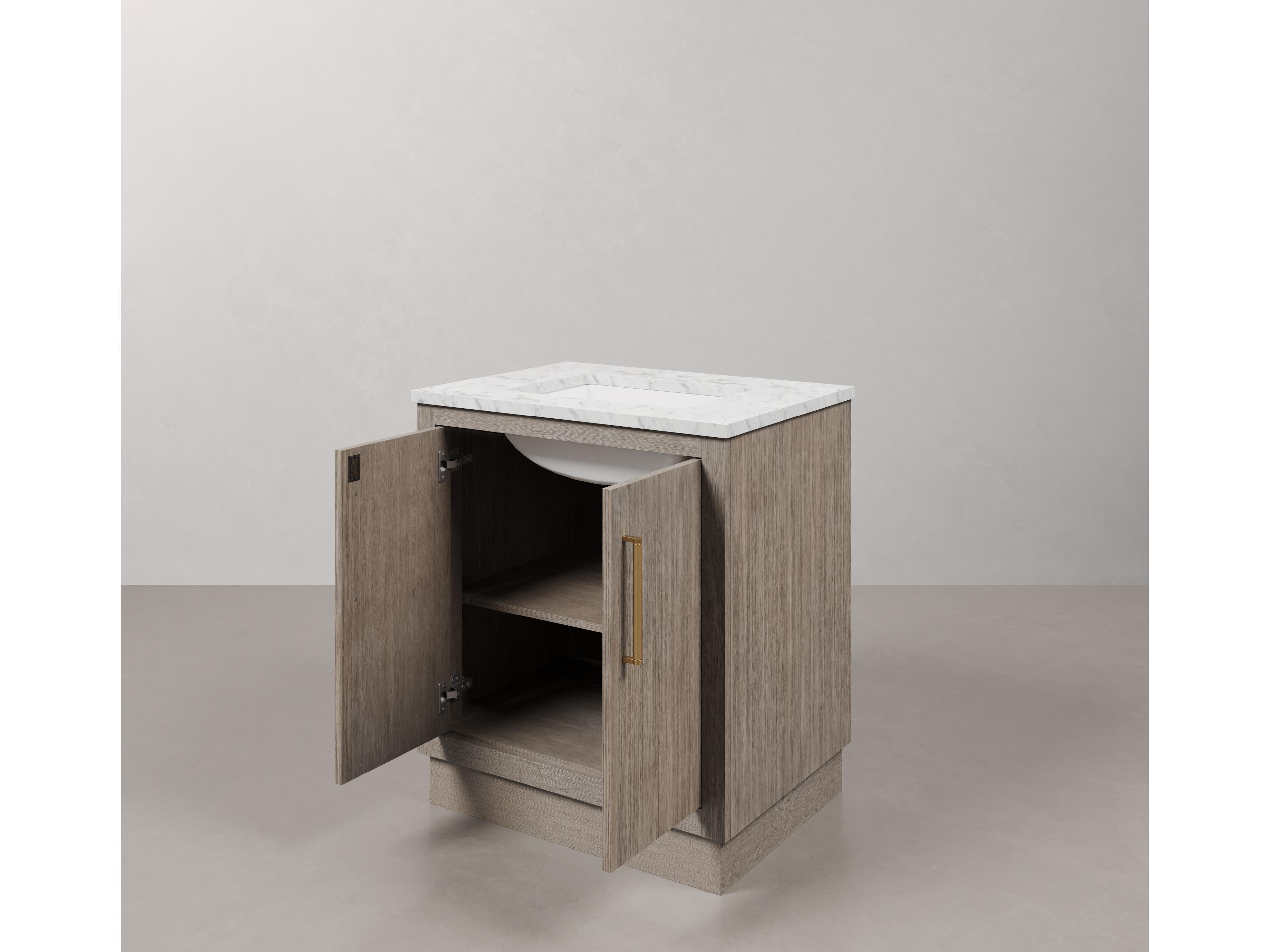 Water Creation Hugo Vanity in Grey Oak with Satin Gold Hardware