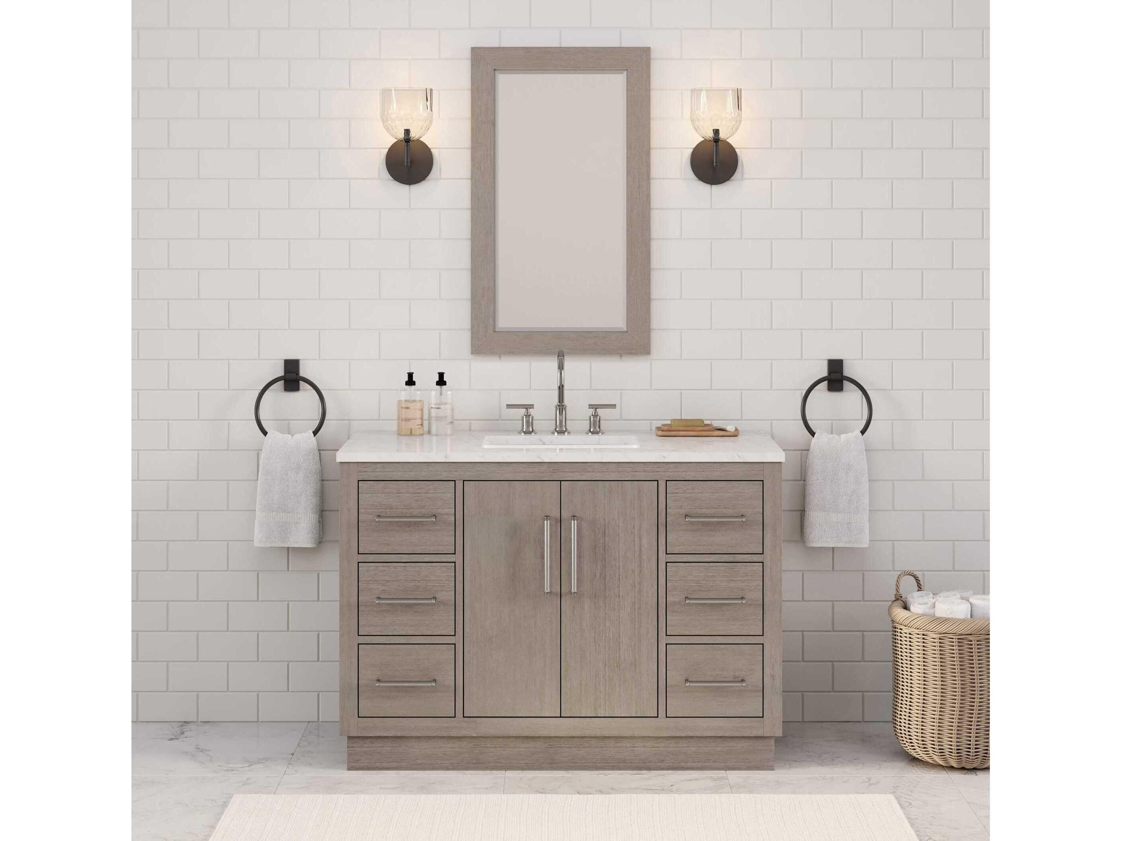 Water Creation Hugo Vanity in Grey Oak with Chrome Hardware and Rectangular Mirror (S)