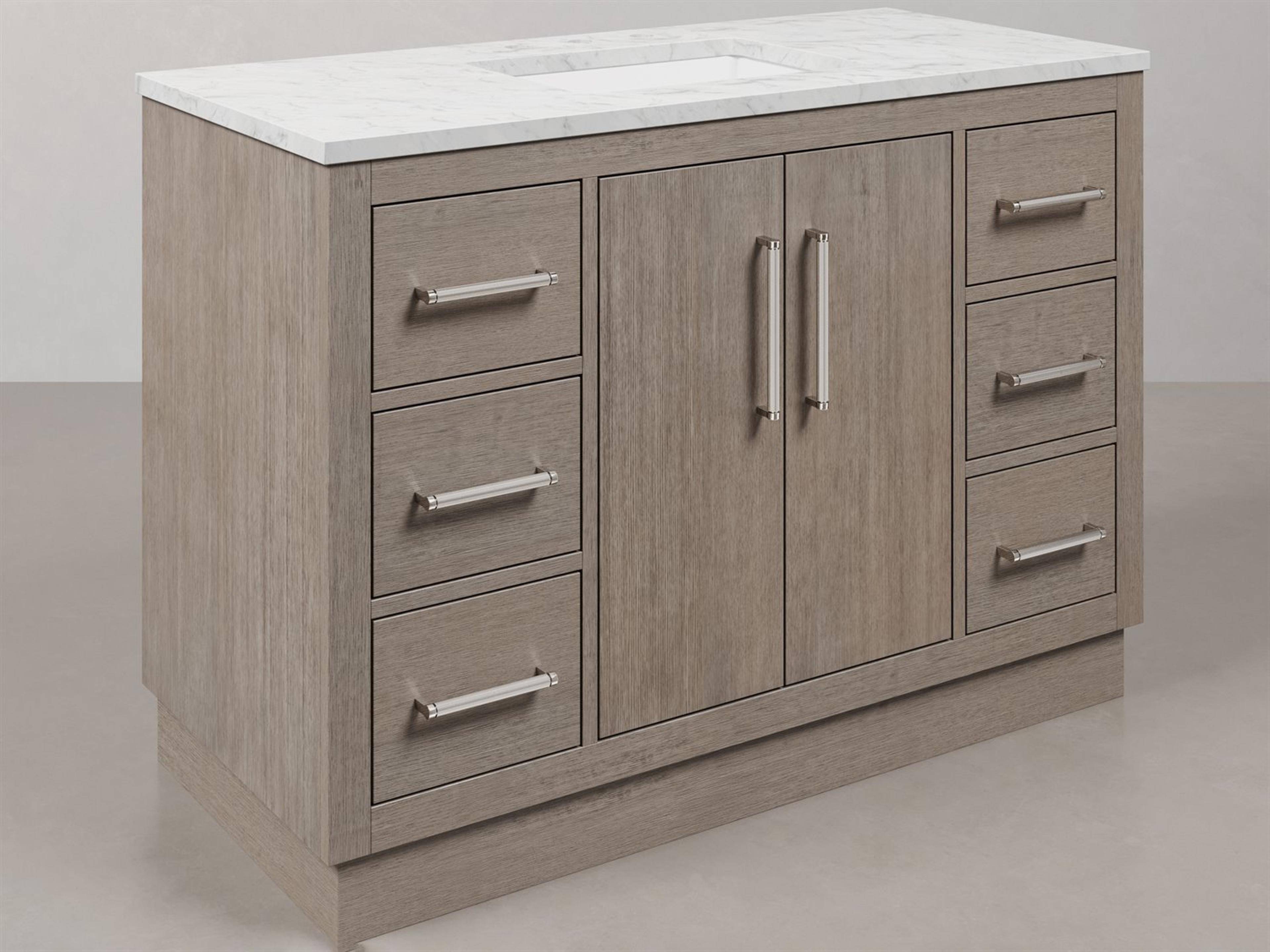 Water Creation Hugo Vanity in Grey Oak with Chrome Hardware and Rectangular Mirror (S)
