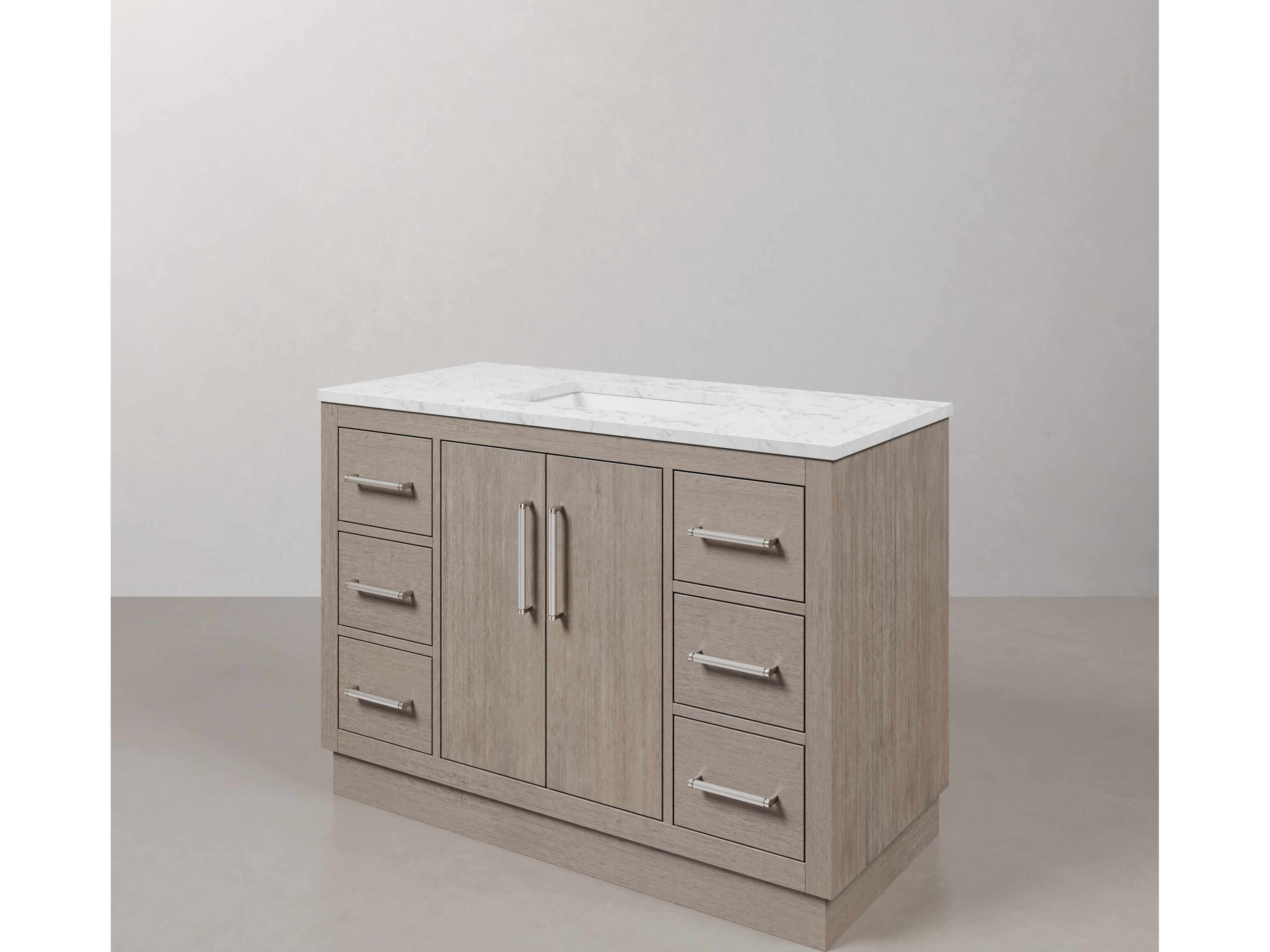 Water Creation Hugo Vanity in Grey Oak with Chrome Hardware and Rectangular Mirror (S)
