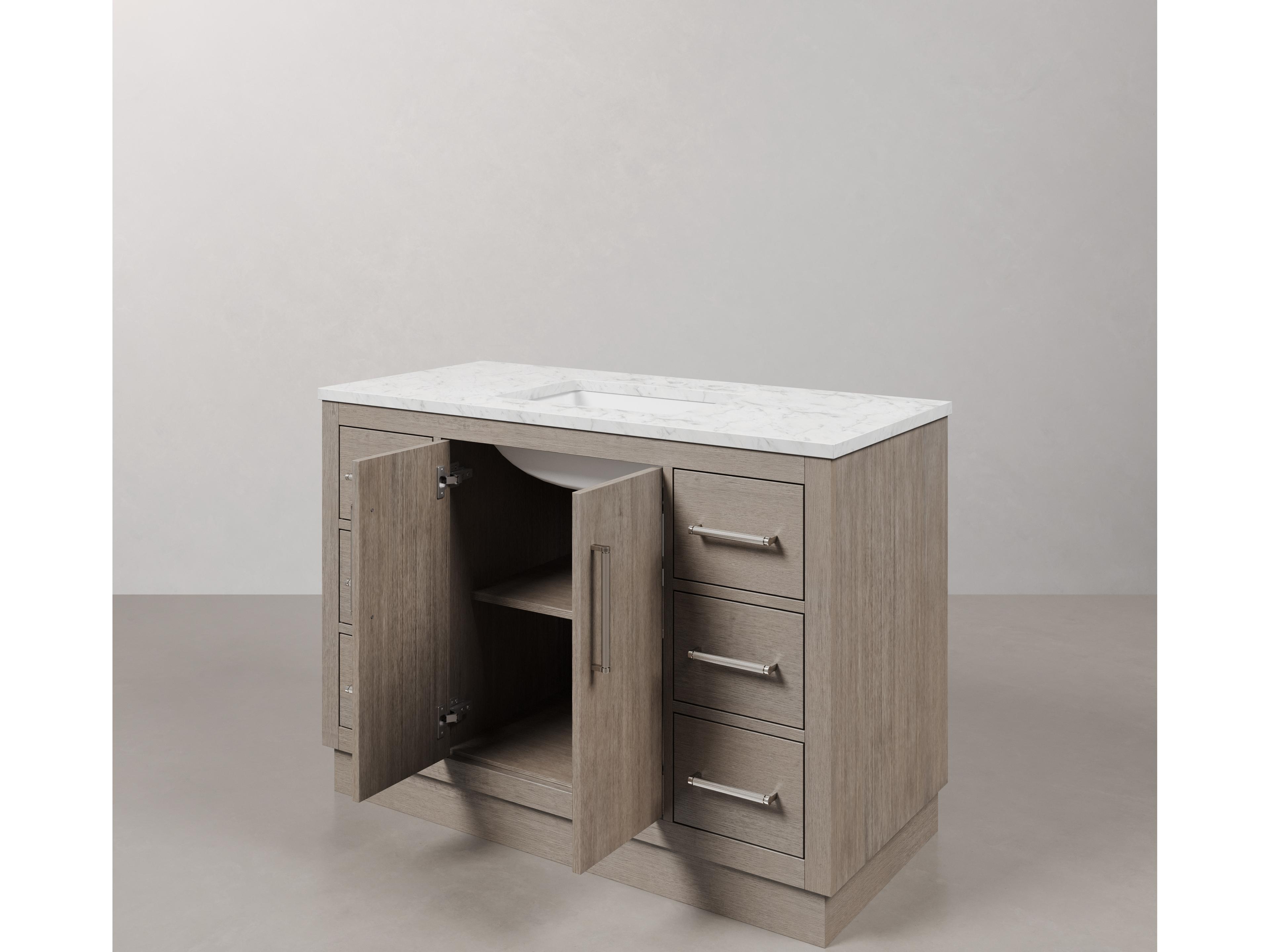 Water Creation Hugo Vanity in Grey Oak with Chrome Hardware and Rectangular Mirror (S)
