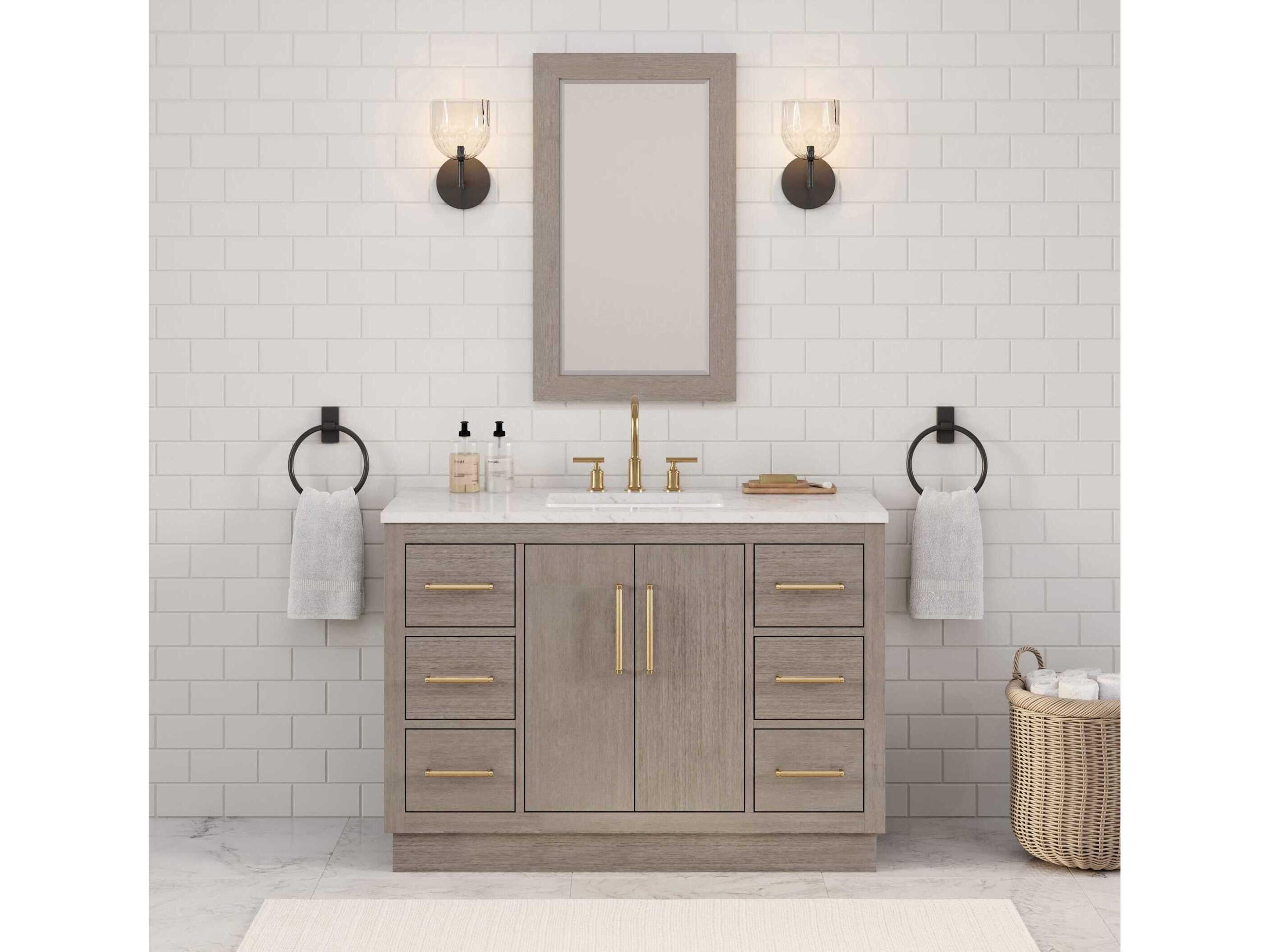 Water Creation Hugo Vanity in Grey Oak and Satin Gold Hardware