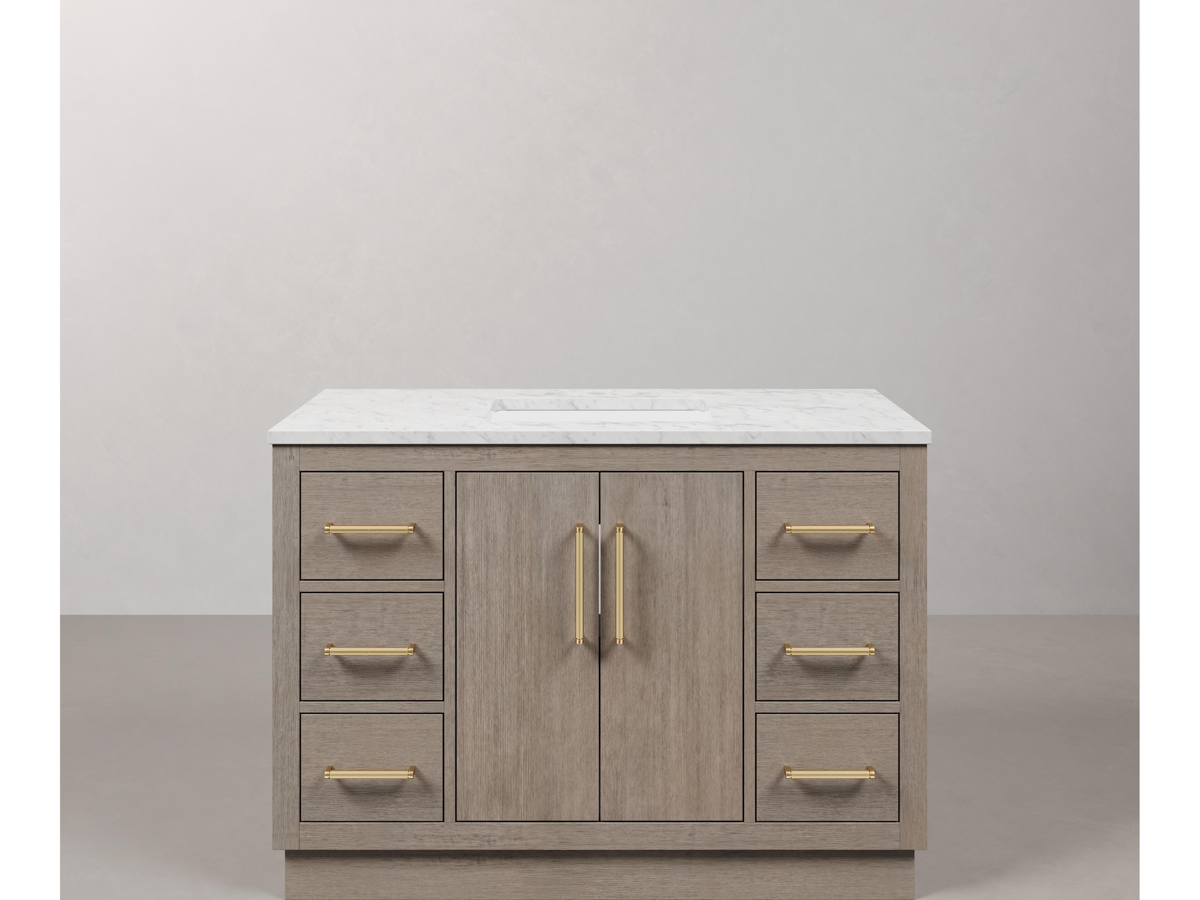 Water Creation Hugo Vanity in Grey Oak and Satin Gold Hardware