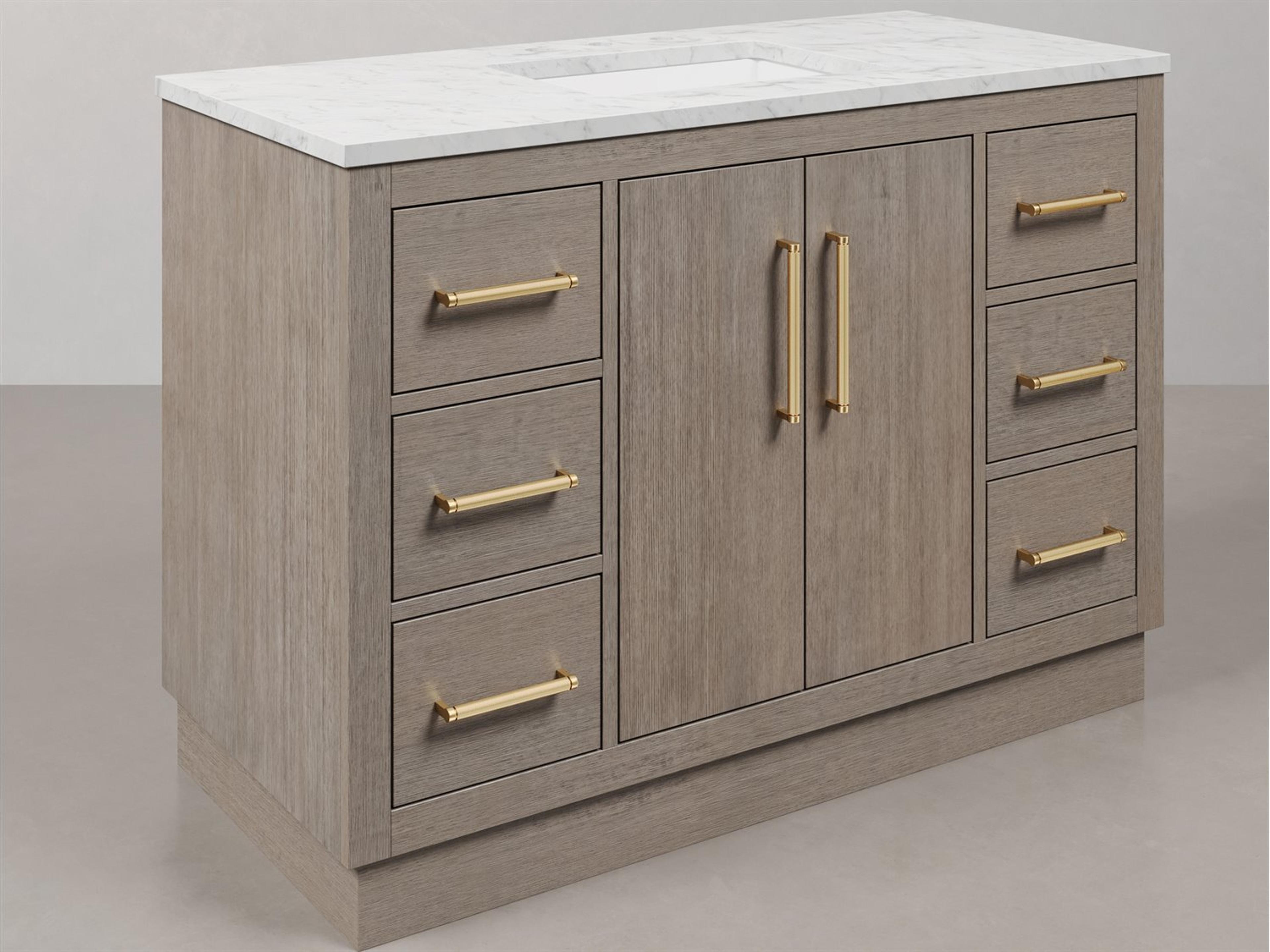 Water Creation Hugo Vanity in Grey Oak and Satin Gold Hardware