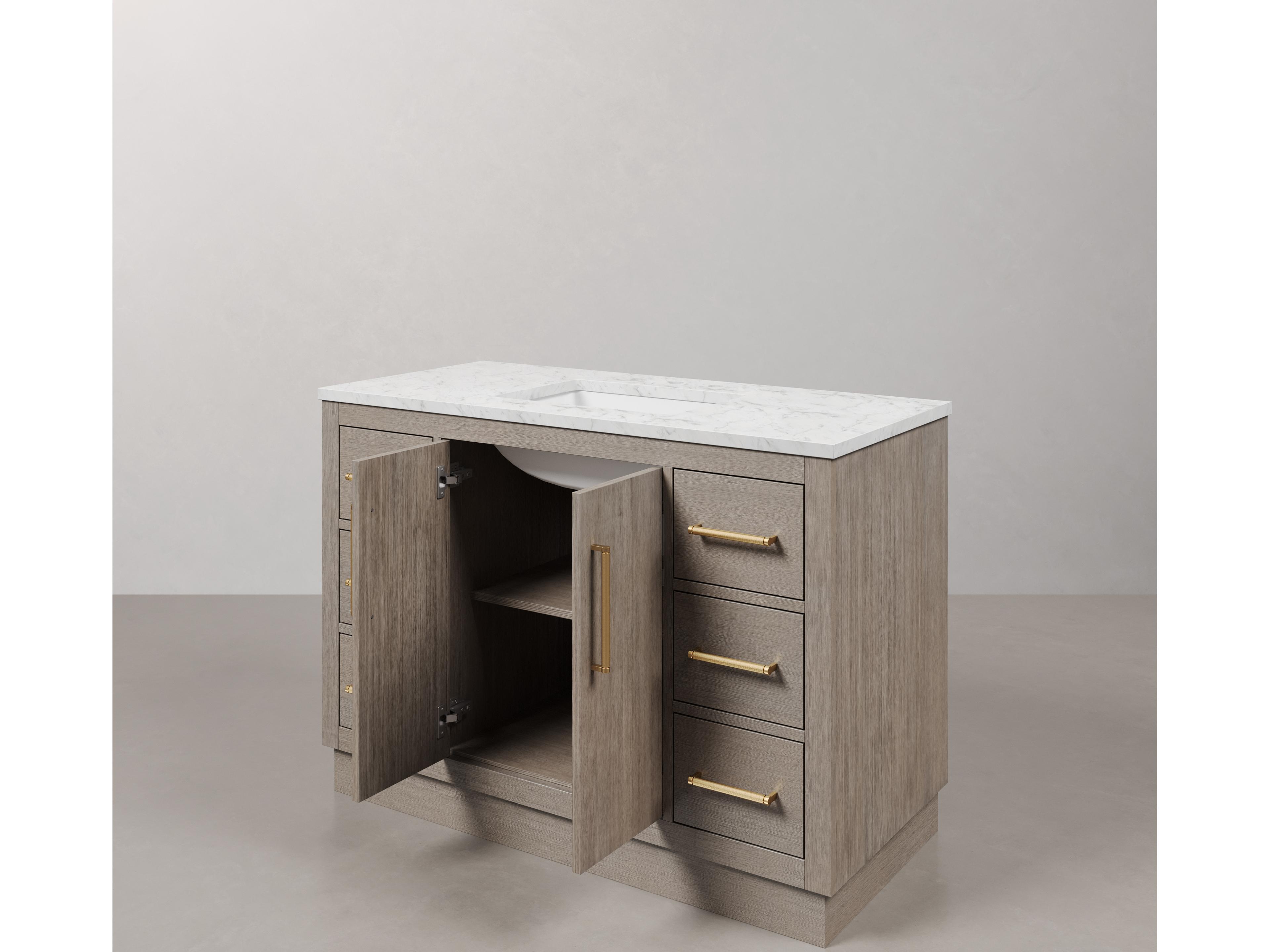 Water Creation Hugo Vanity in Grey Oak and Satin Gold Hardware