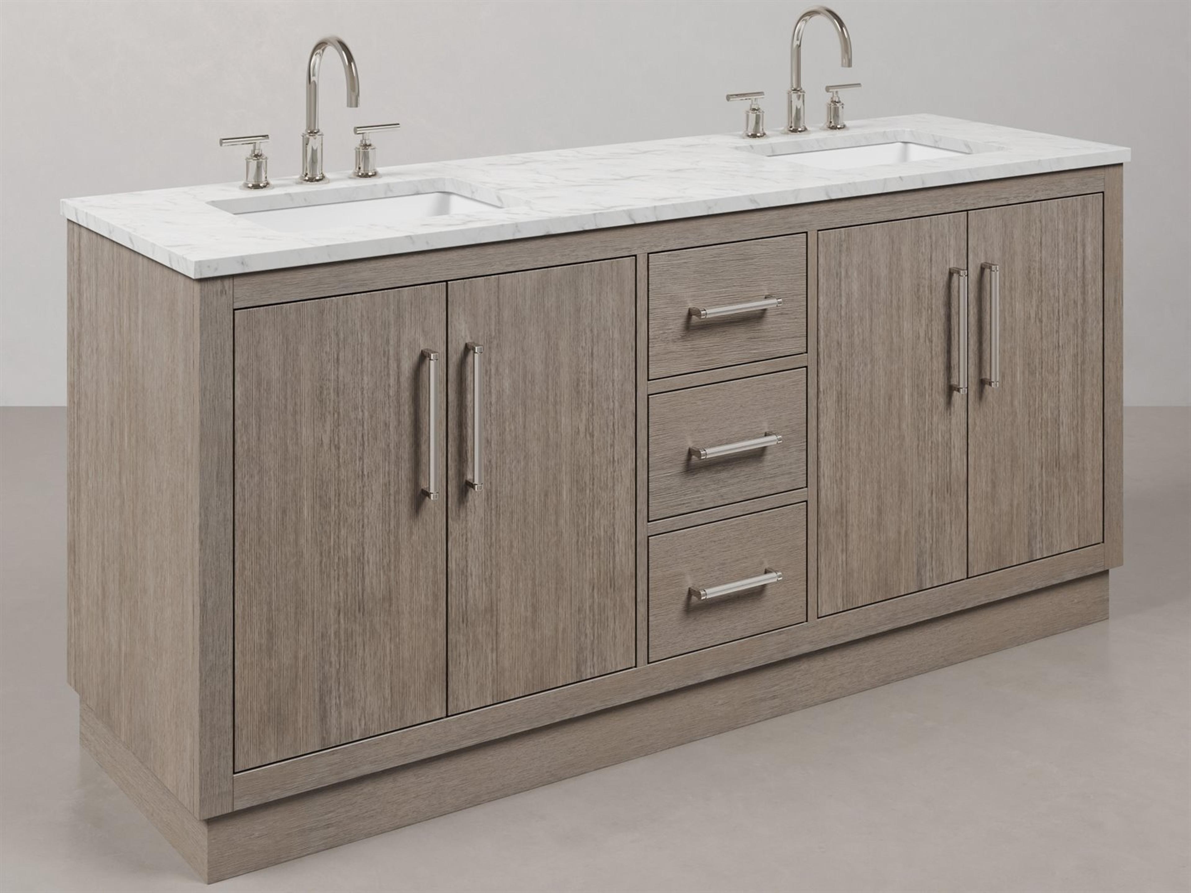 Hugo Vanity in Grey Oak with Chrome Hardware and Gooseneck Faucets