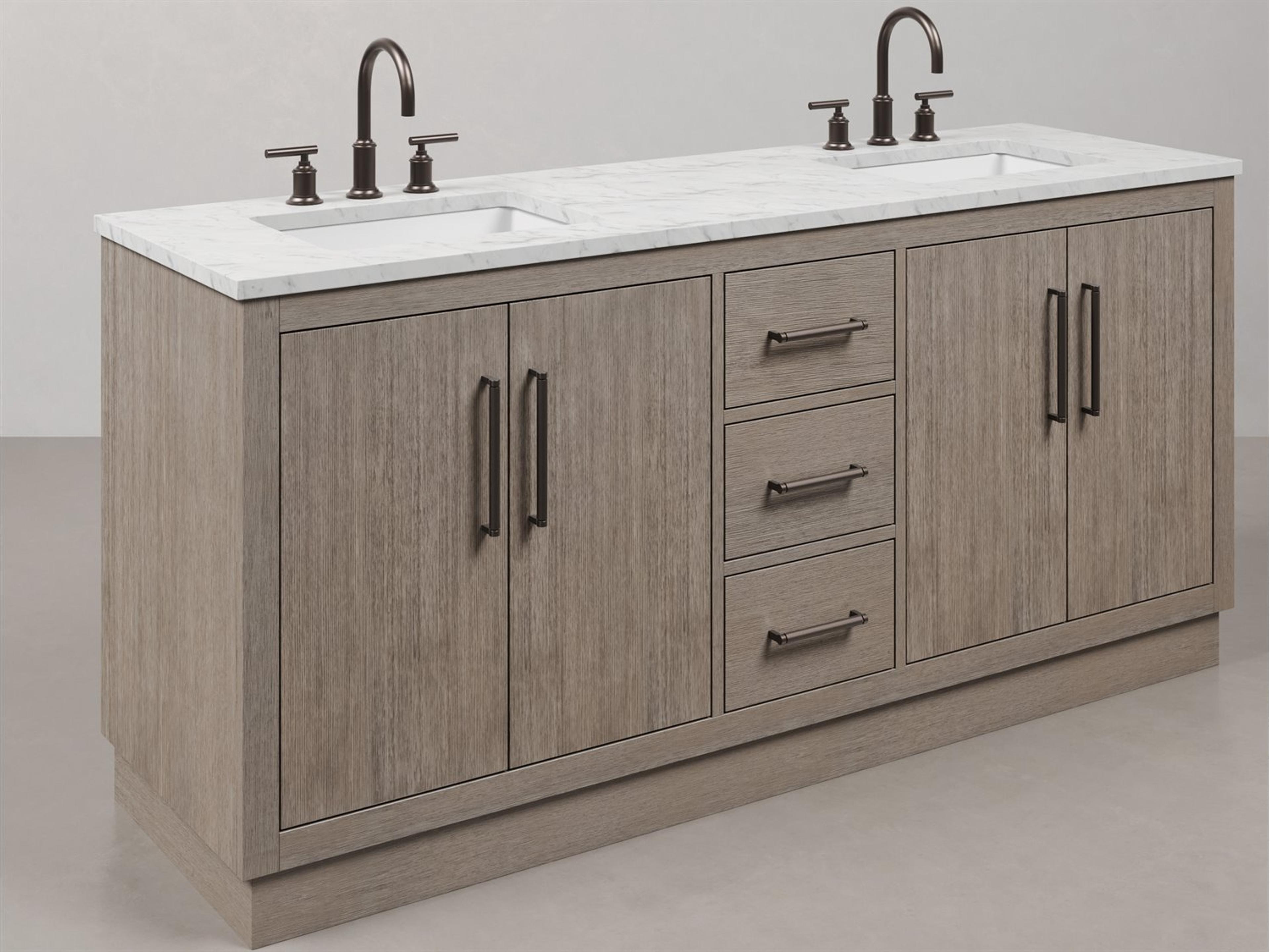 Hugo Vanity Single Sink Carrara White Marble Countertop Vanity in Grey Oak with Gooseneck Faucet