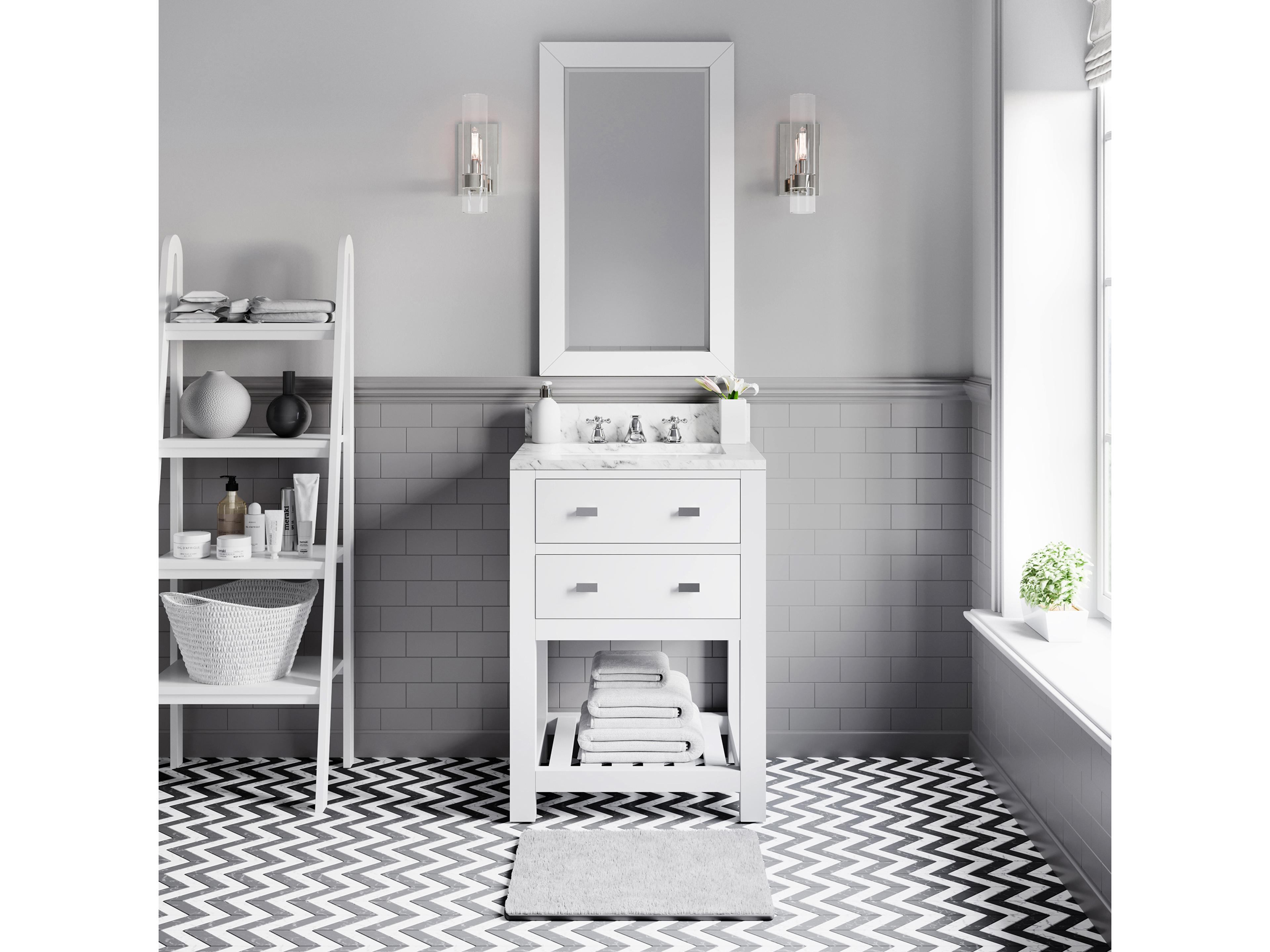 Water Creation Madalyn Single Sink Carrara White Marble Countertop Bath Vanity in Pure White with Rectangular Mirror (S)