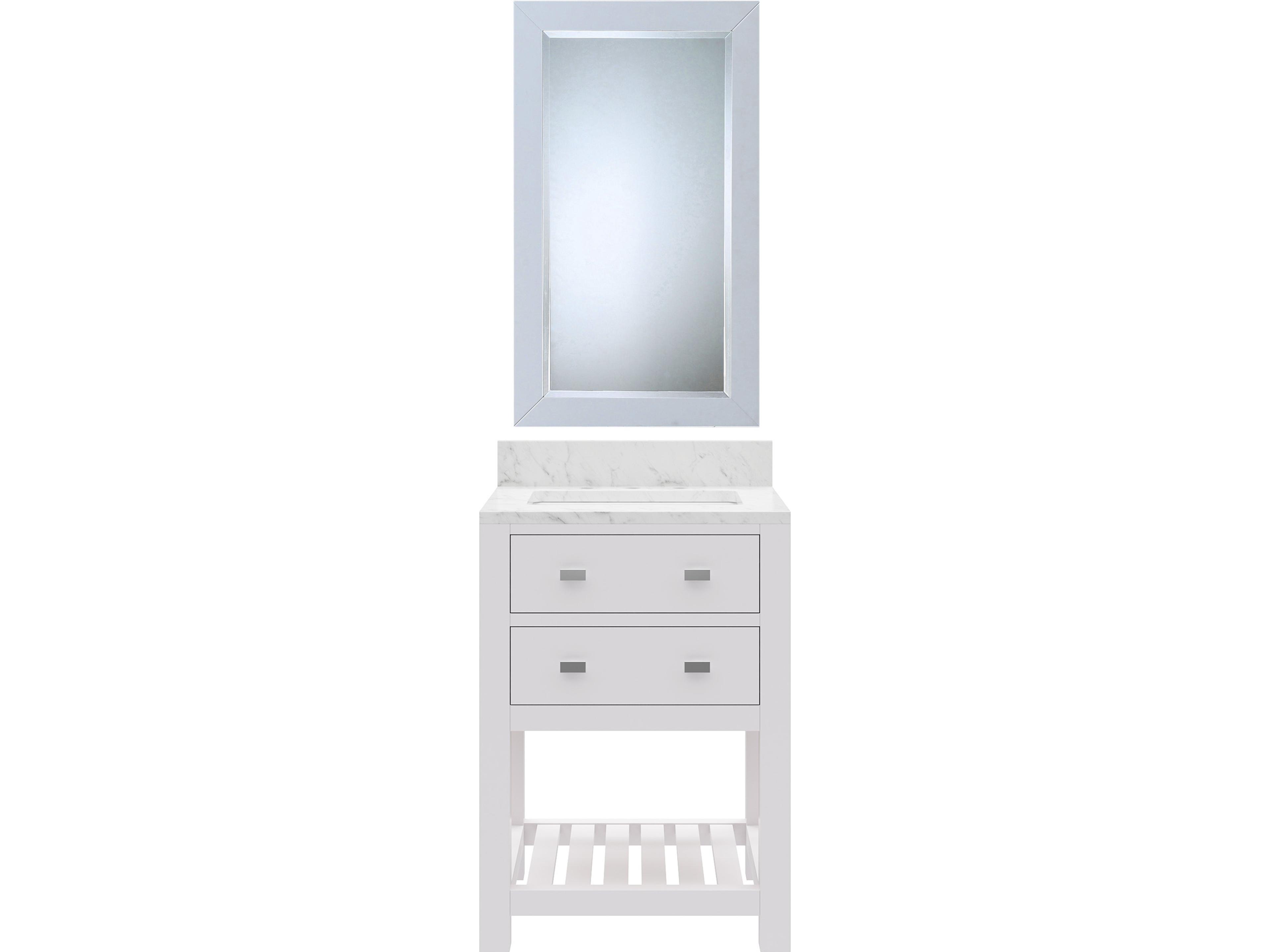 Madalyn Single Sink Carrara White Marble Countertop Bath Vanity in Pure White with Rectangular Mirror (S)