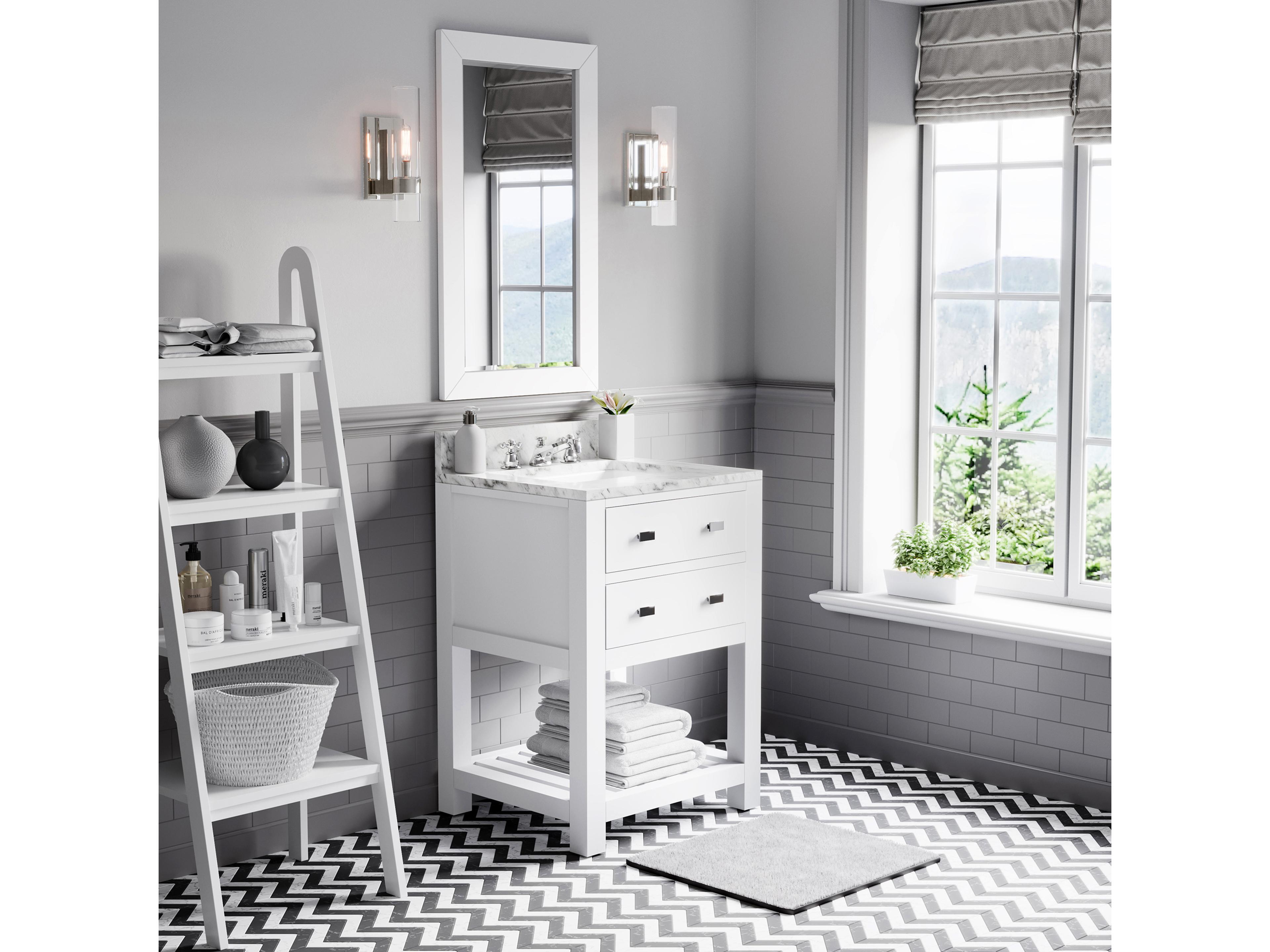 Water Creation Madalyn Single Sink Carrara White Marble Countertop Bath Vanity in Pure White with Rectangular Mirror (S)