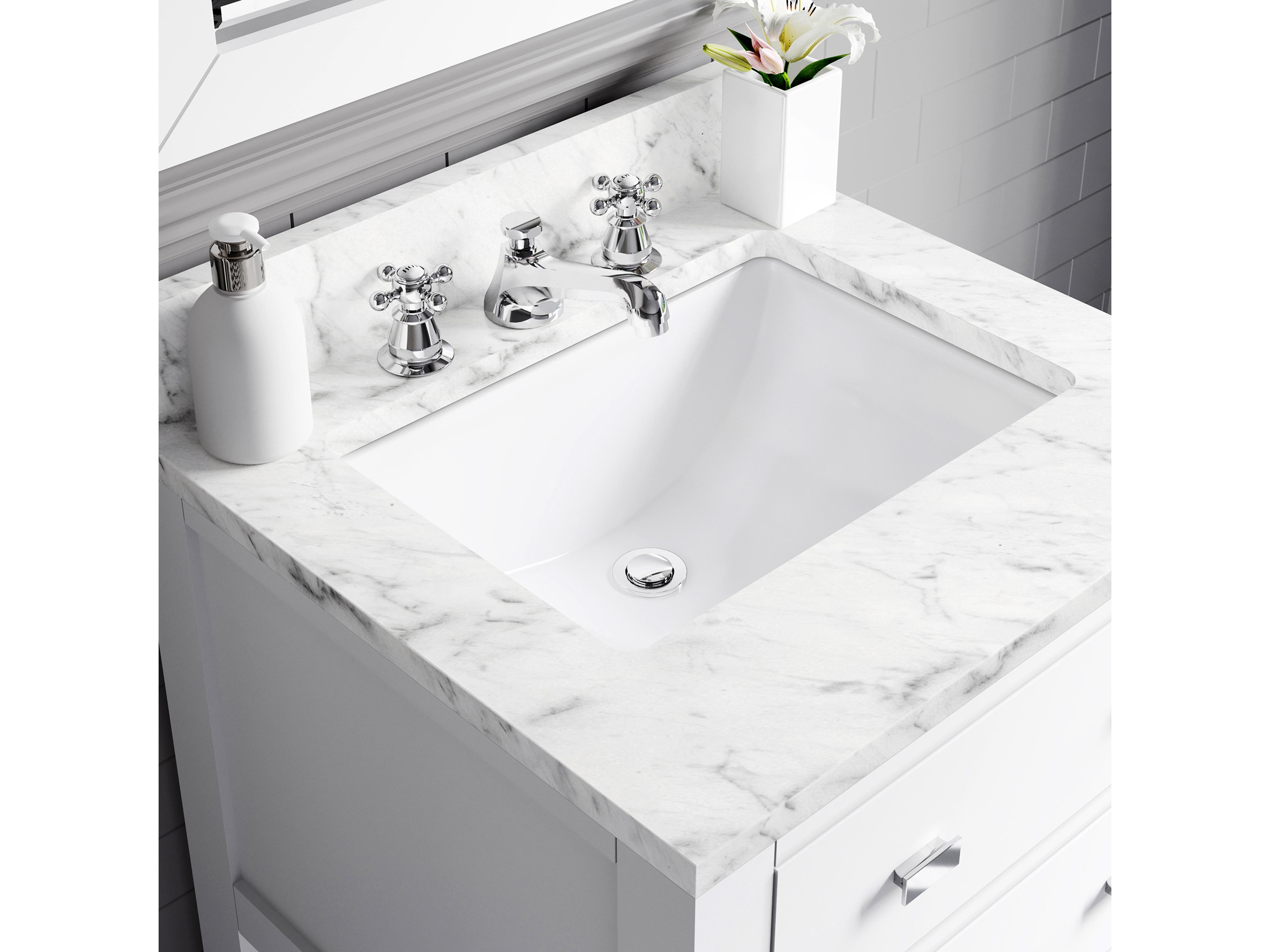 Water Creation Madalyn Single Sink Carrara White Marble Countertop Bath Vanity in Pure White with Rectangular Mirror (S)