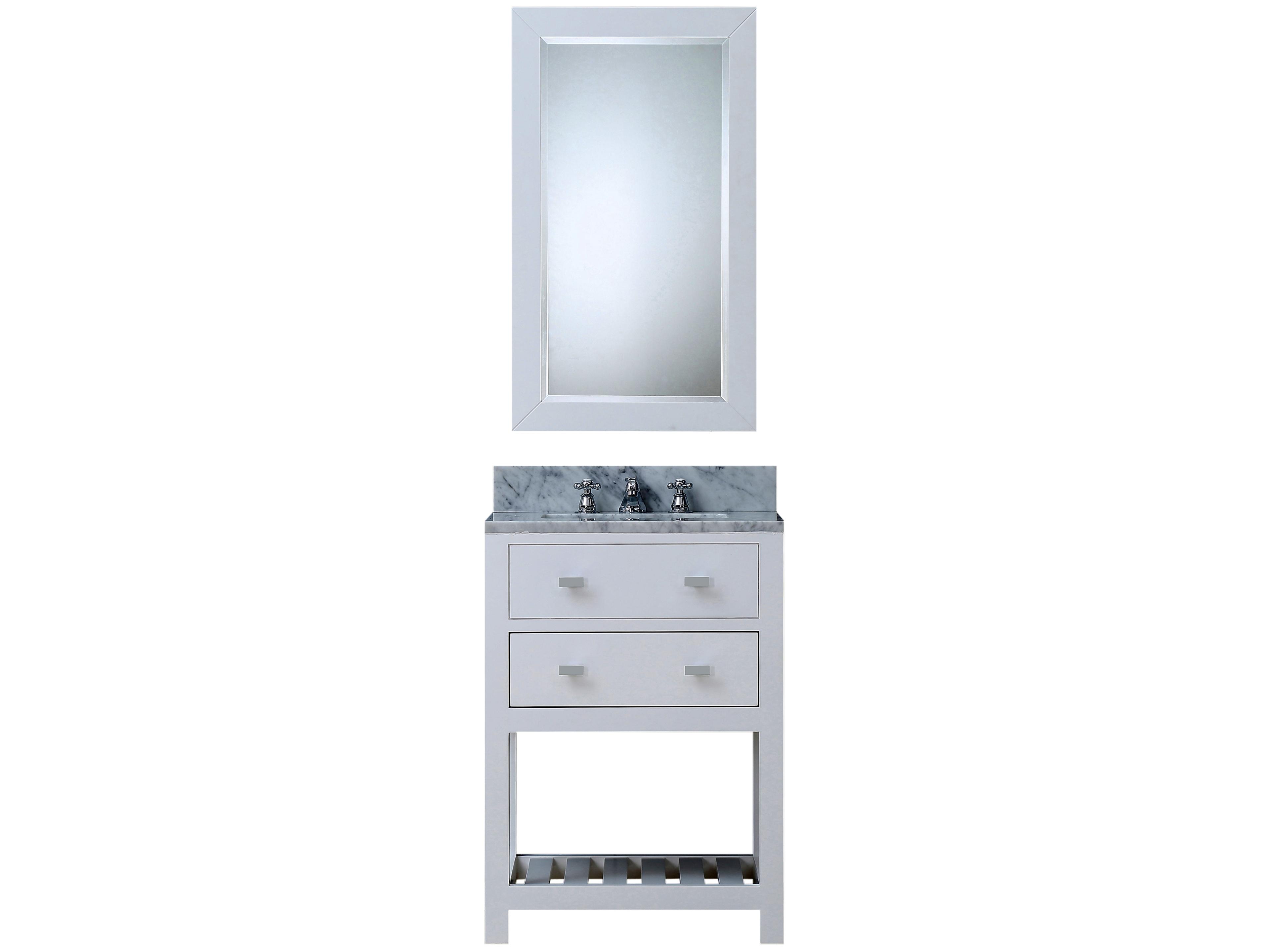 Water Creation Madalyn Single Sink Carrara White Marble Countertop Bath Vanity in Pure White with Chrome Classic Faucet and Rectangular Mirror (S)
