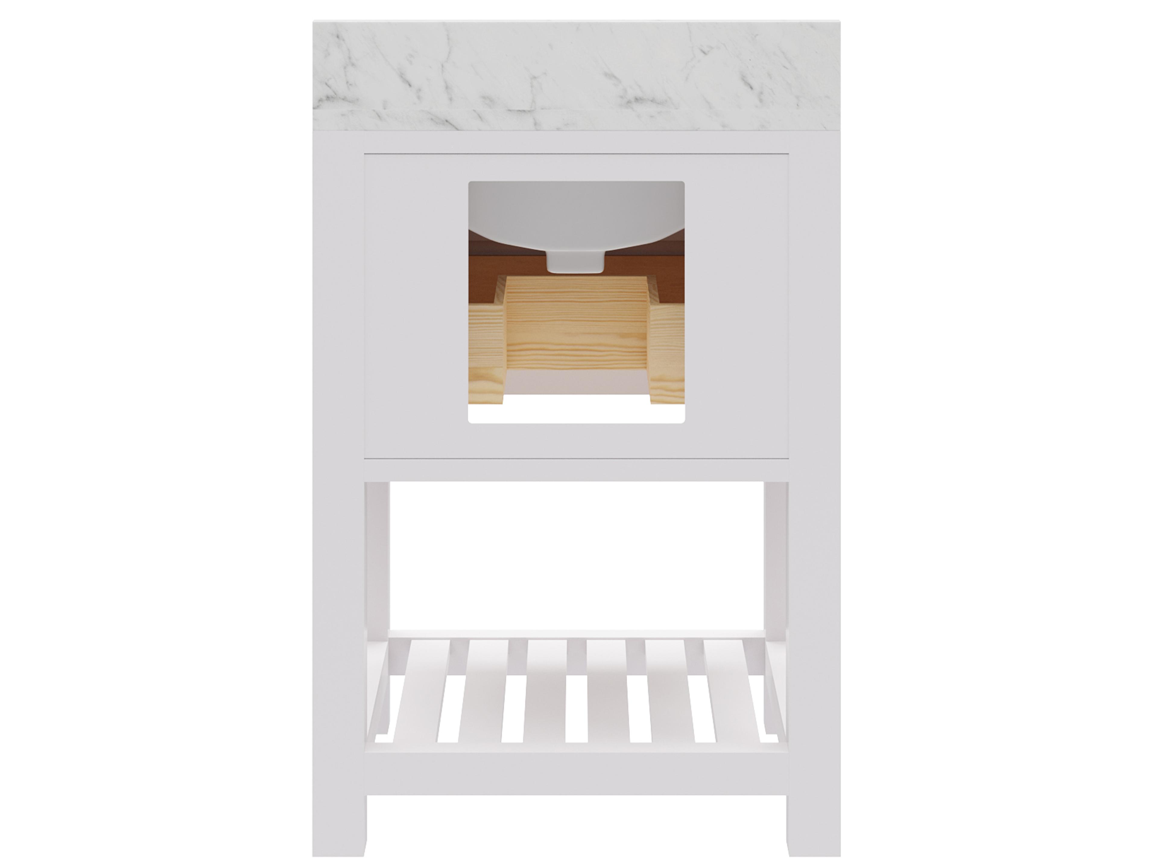 Water Creation Madalyn Single Sink Carrara White Marble Countertop Bath Vanity in Pure White with Chrome Classic Faucet and Rectangular Mirror (S)