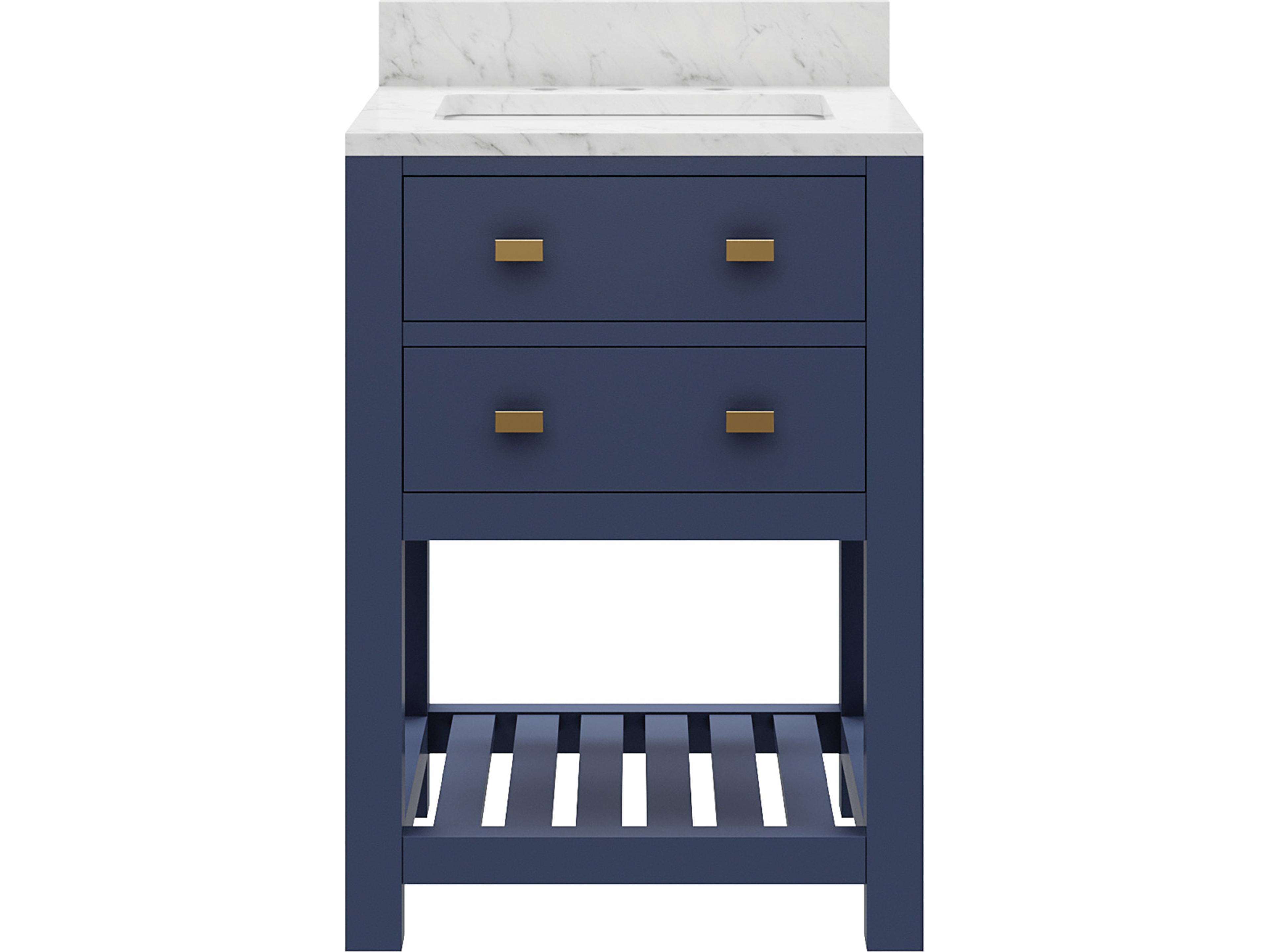 Water Creation Madalyn Single Sink Carrara White Marble Countertop Bath Vanity in Monarch Blue
