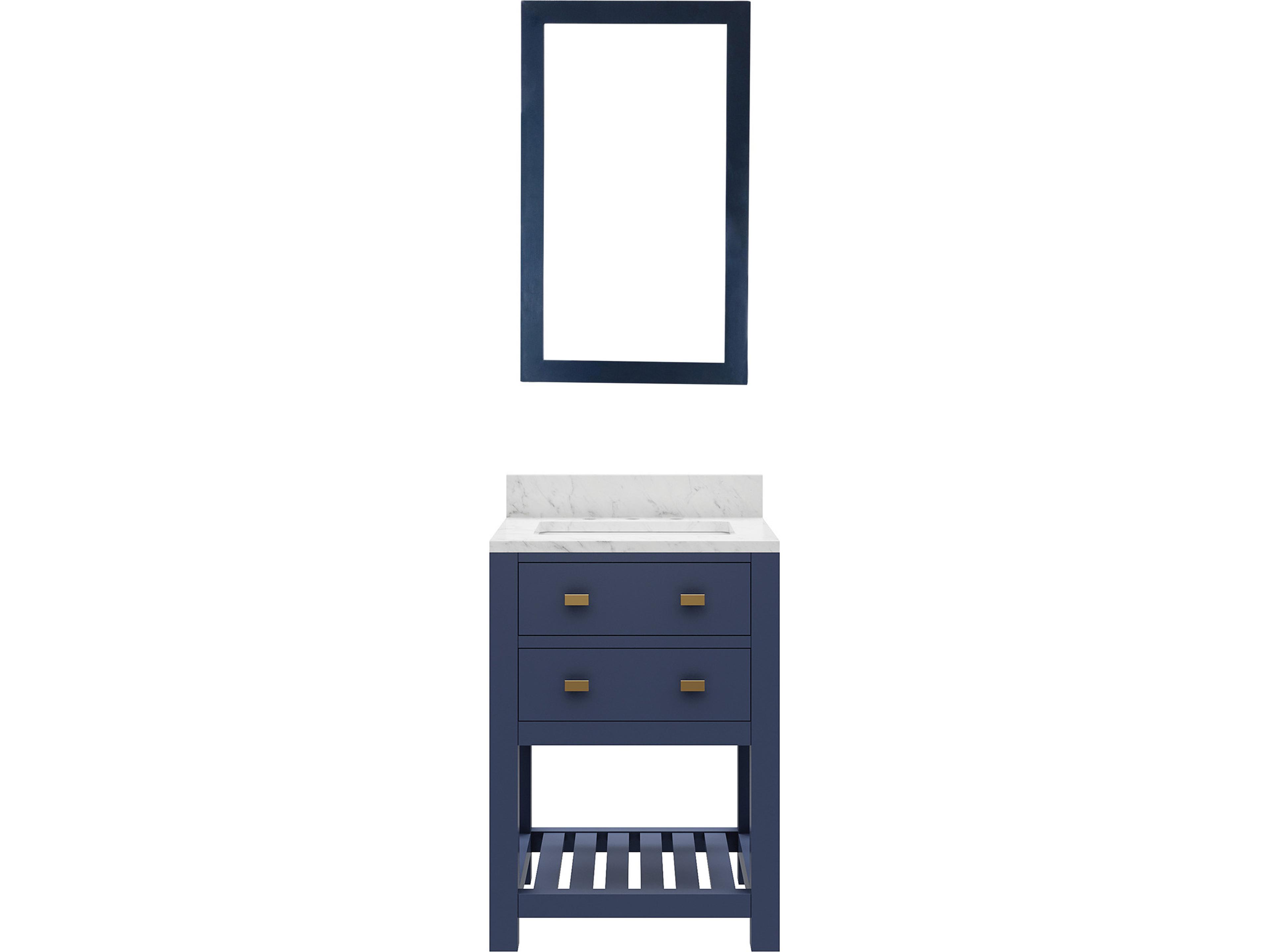 Water Creation Madalyn Single Sink Carrara White Marble Countertop Bath Vanity in Monarch Blue with Rectangular Mirror (S)