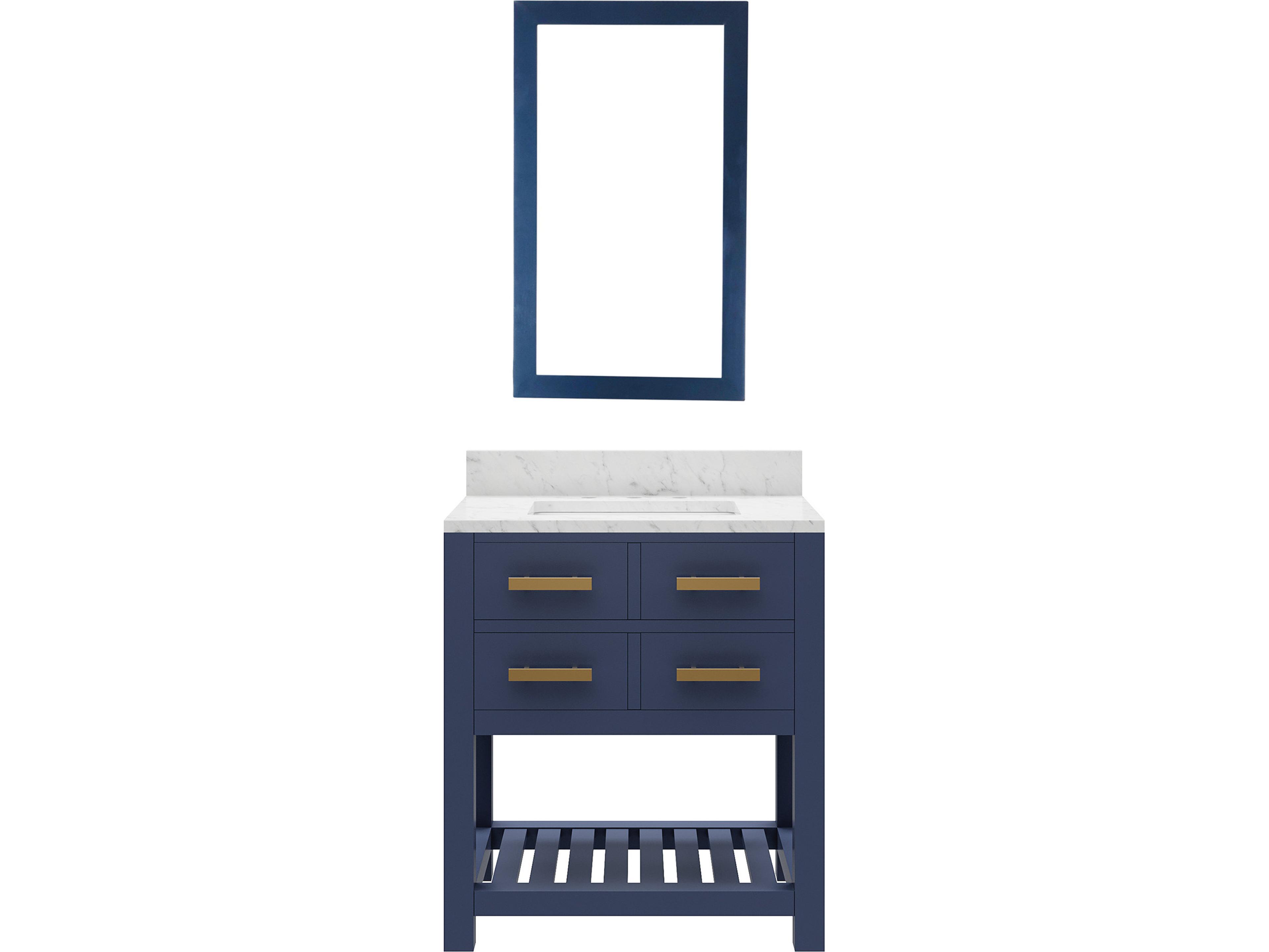 Madalyn Single Sink Carrara White Marble Countertop Bath Vanity in Monarch Blue with Rectangular Mirror (S)