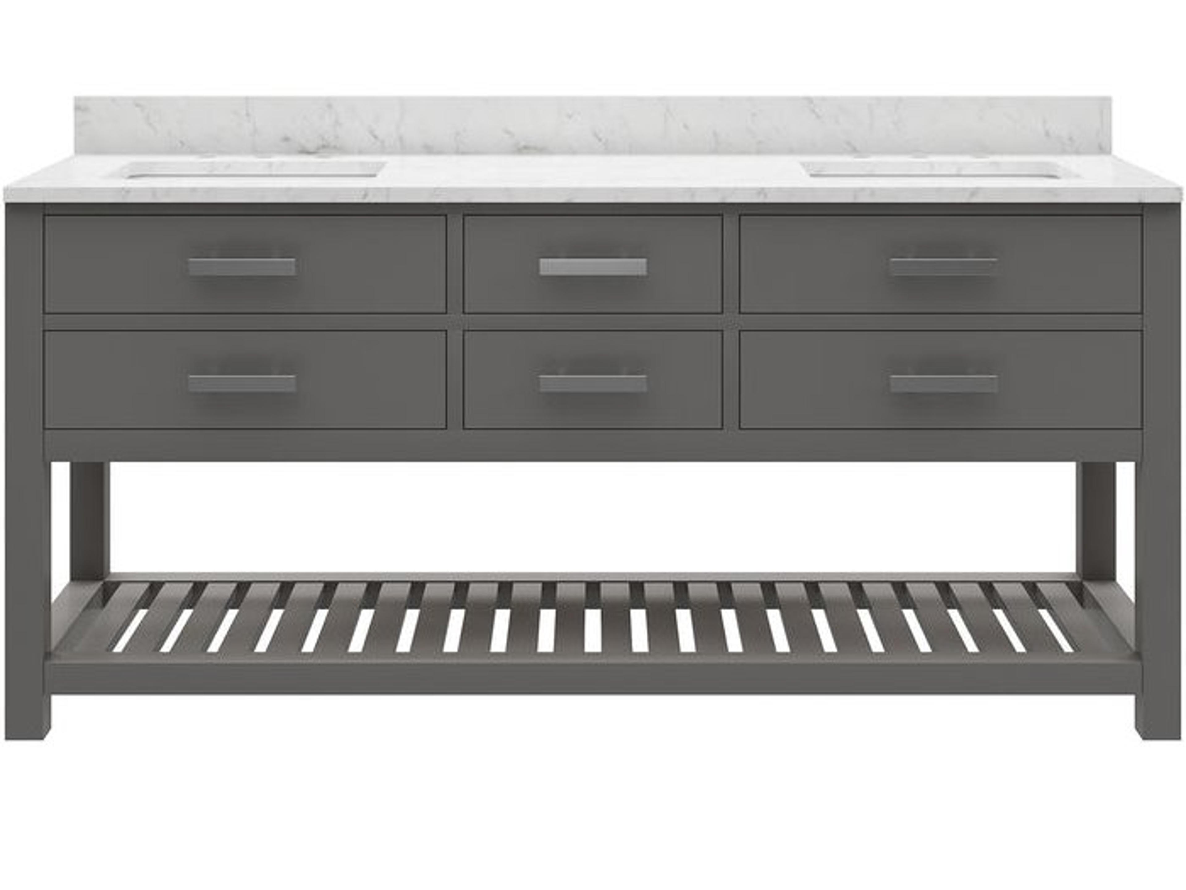 Madalyn Double Sink Carrara White Marble Countertop Bath Vanity in Cashmere Grey with Chrome Classic Faucets