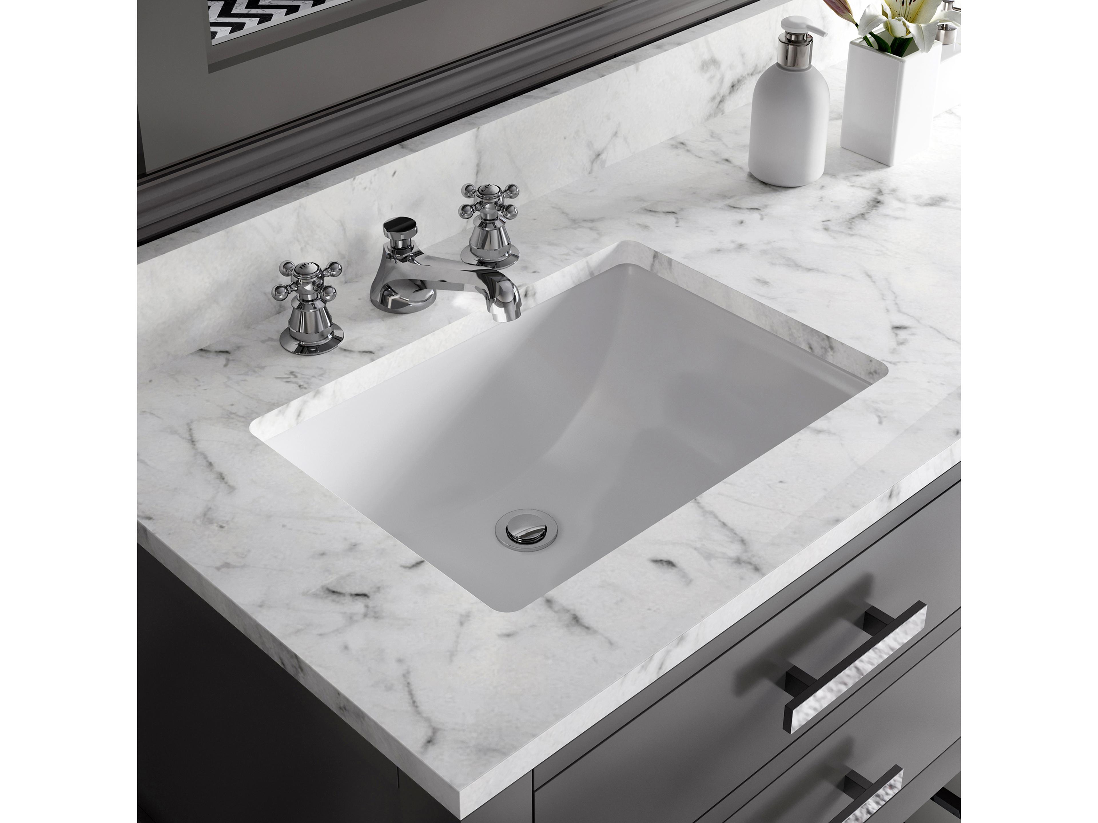 Water Creation Madalyn Double Sink Carrara White Marble Countertop Bath Vanity in Cashmere Grey with Chrome Classic Faucets
