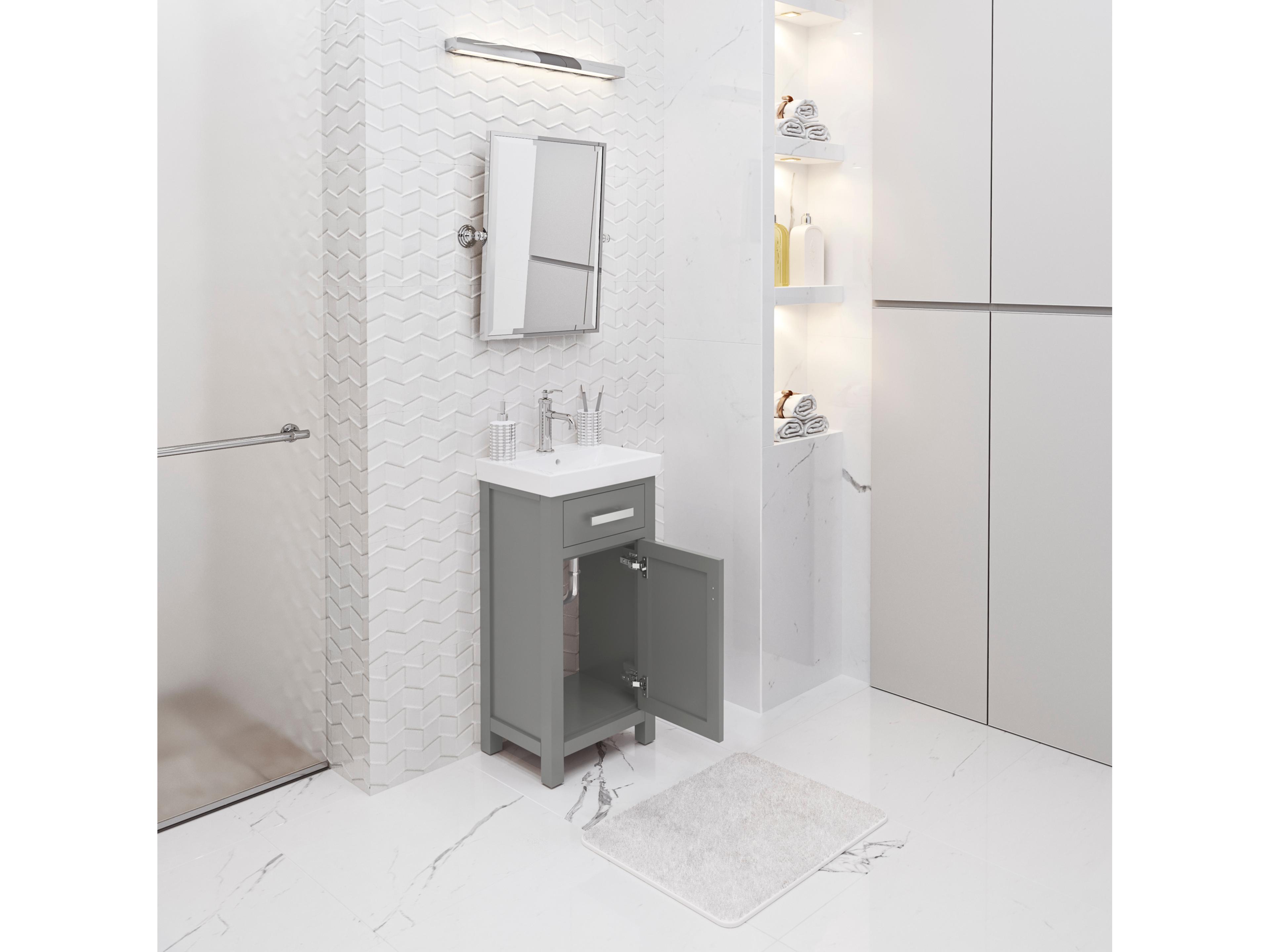 Water Creation Mia Integrated Ceramic Sink Top Vanity in Cashmere Grey with Chrome Modern Single Faucet