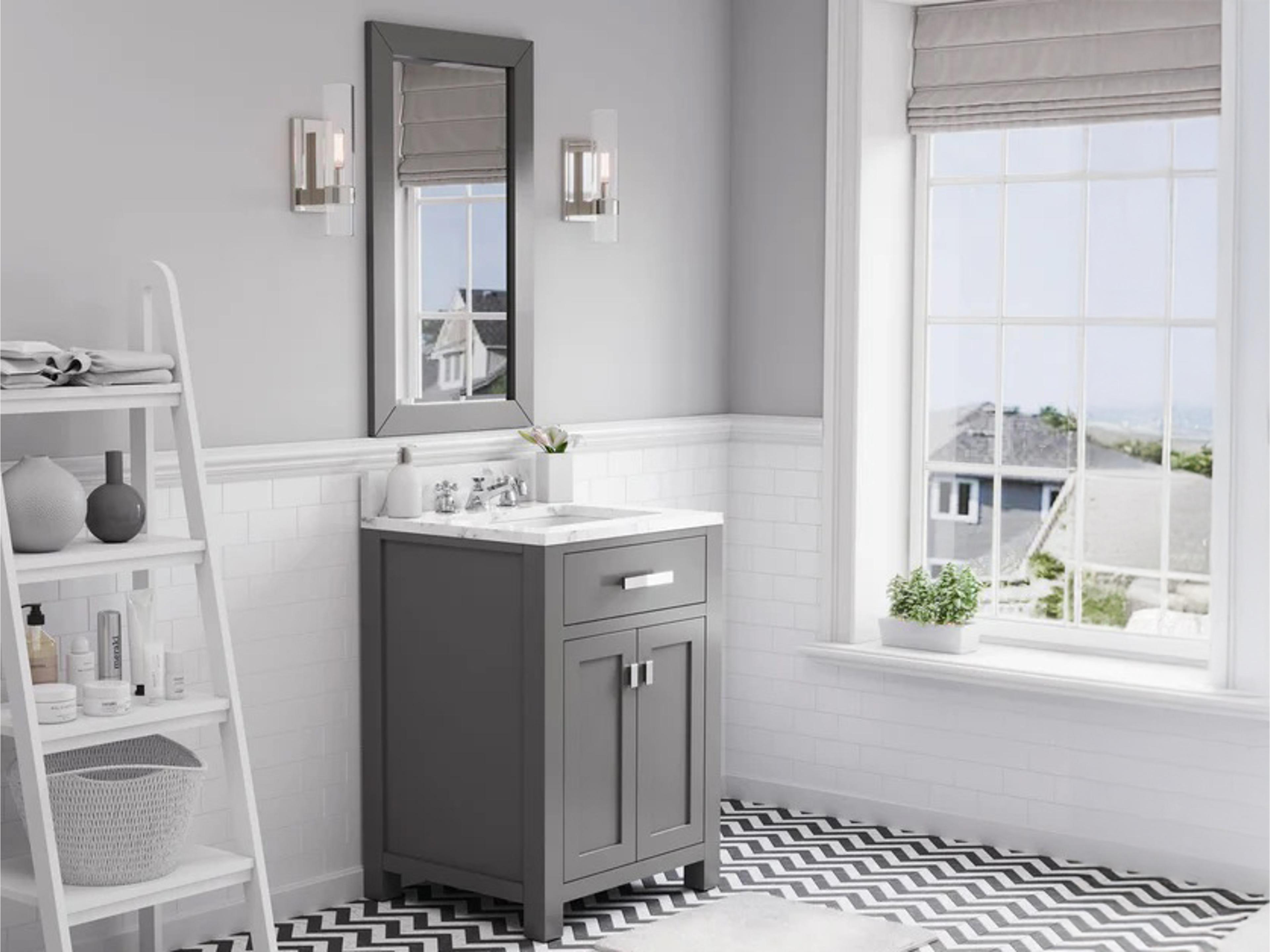 Water Creation Madison Single Sink Carrara White Marble Countertop Bath Vanity in Cashmere Grey