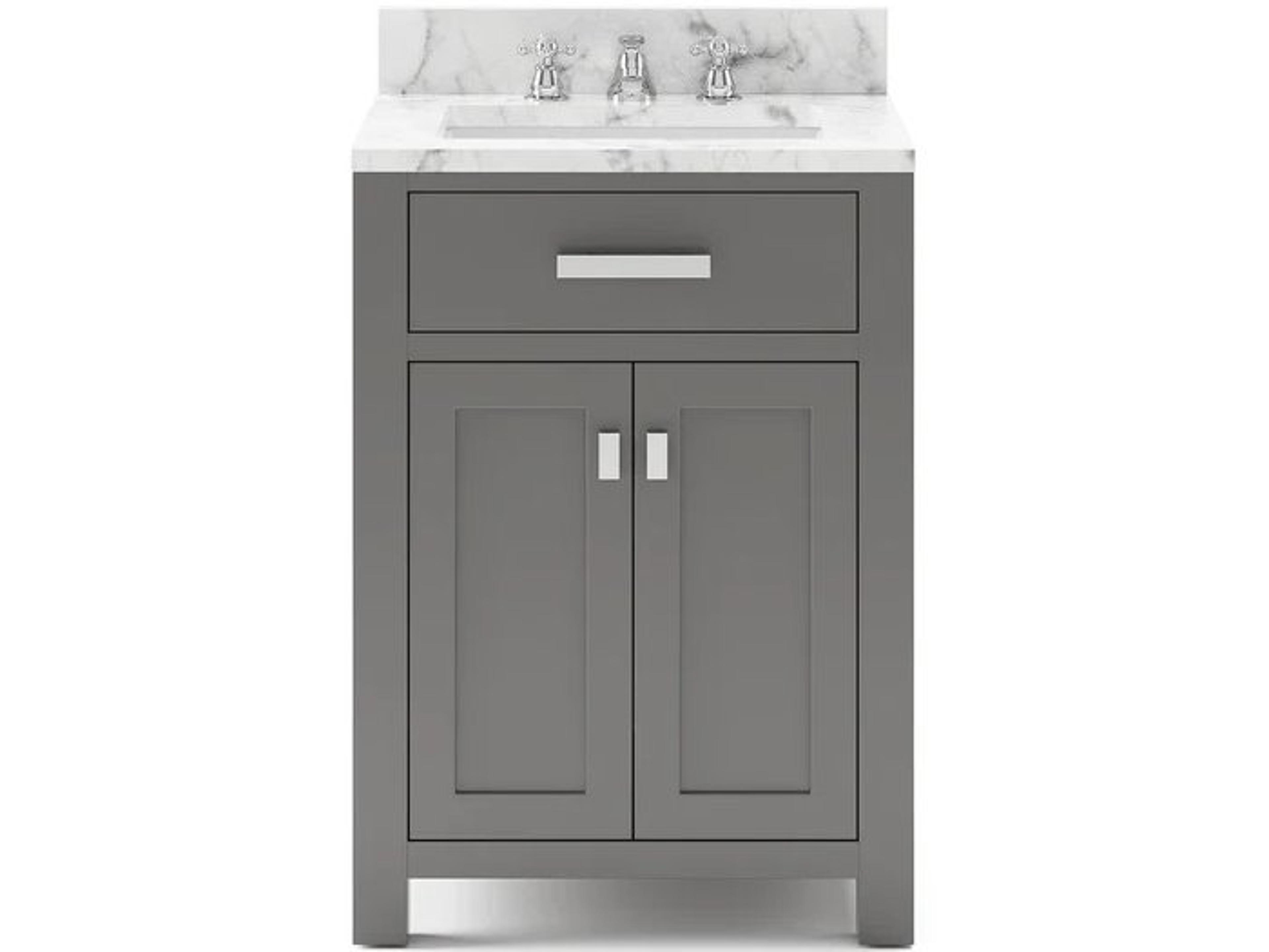 Water Creation Madison Single Sink Carrara White Marble Countertop Bath Vanity in Cashmere Grey with Chrome Hardware and Classic Faucet